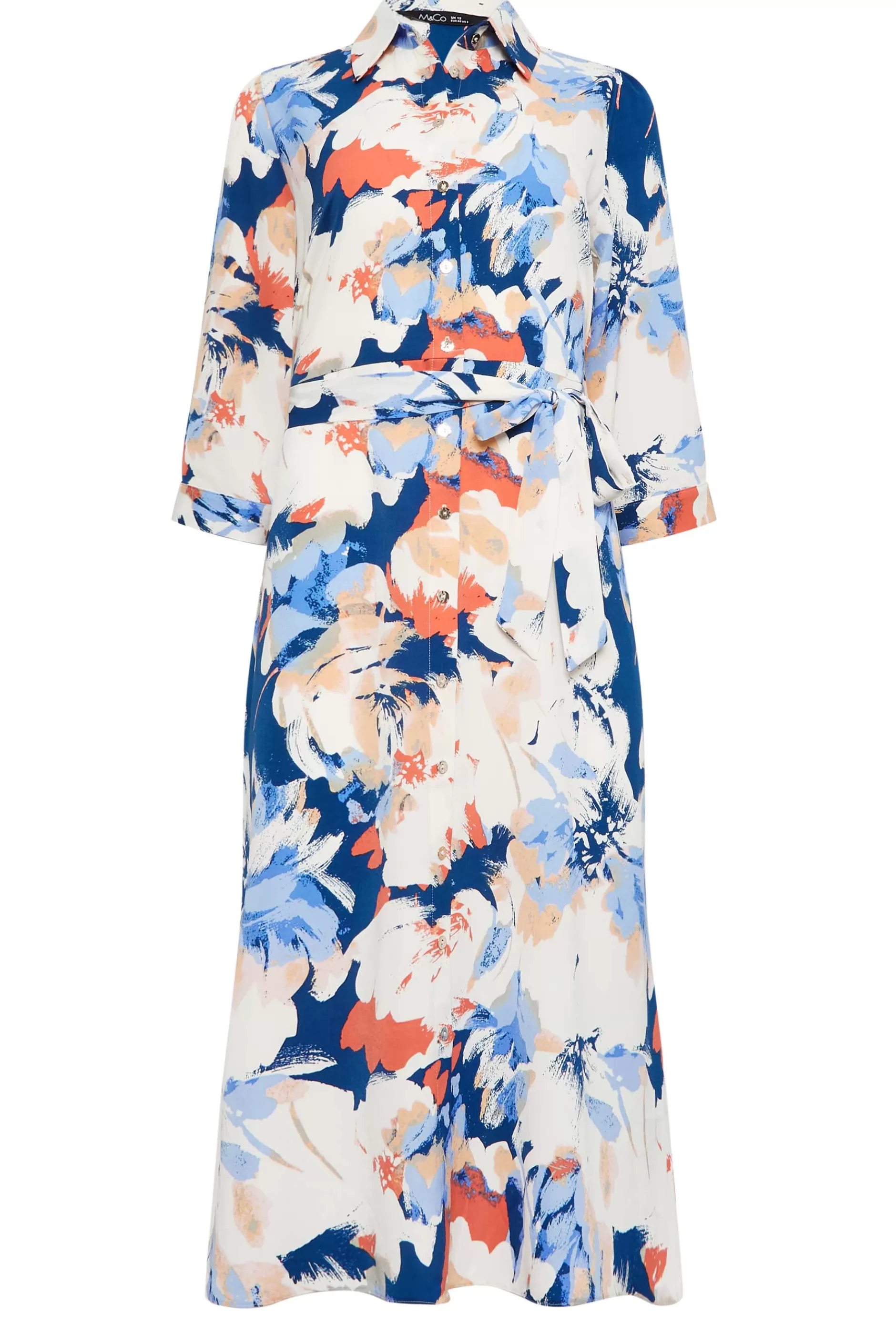 Women M&Co Wedding Guest Dresses> Womens White & Blue Floral Print Button Through Shirt Dress