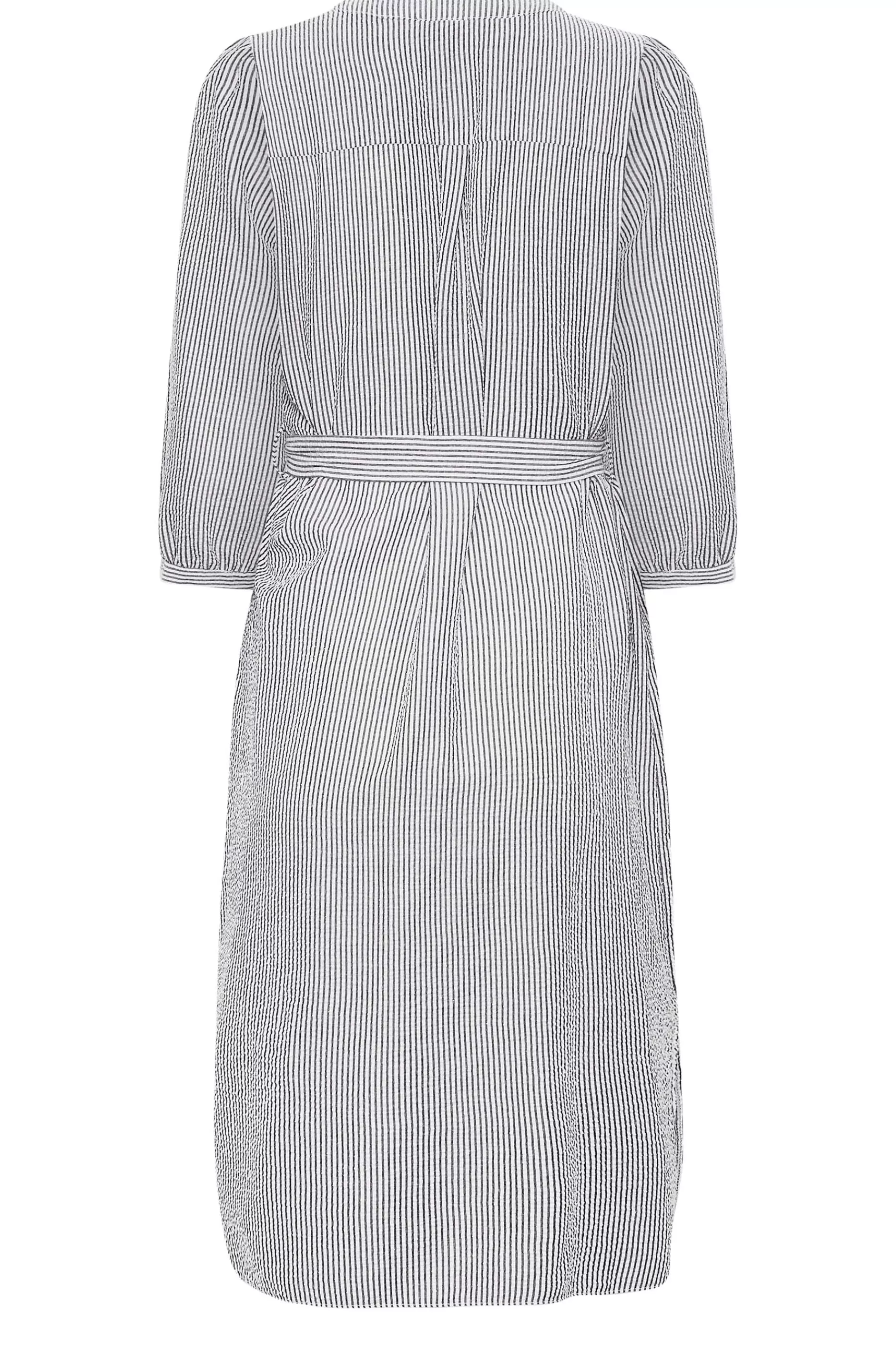 Women M&Co Shirt Dresses> Womens White & Grey Stripe Print Tie Waist Tunic Dress