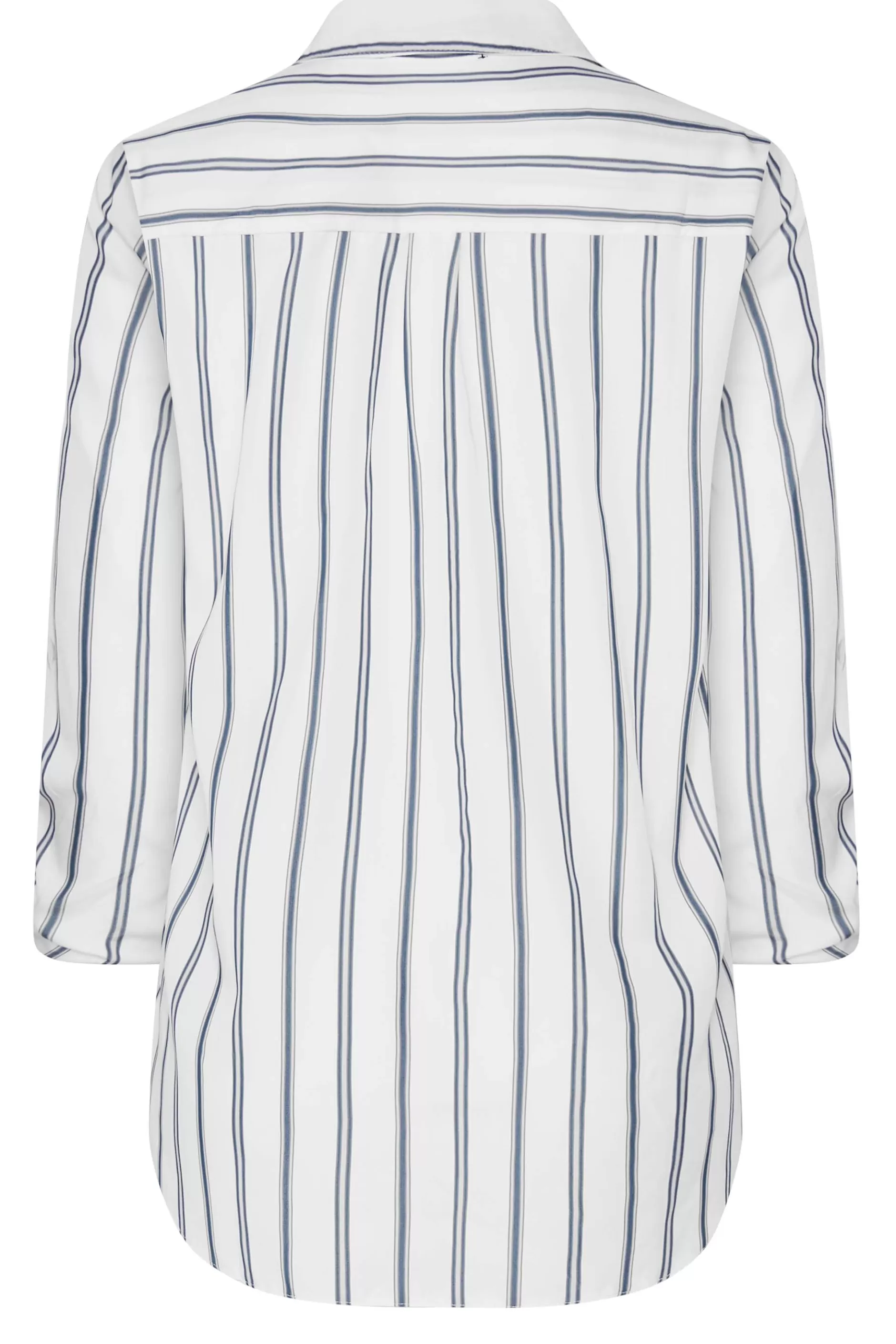 Women M&Co Shirts> Womens White & Navy Blue Stripe Tab Sleeve Shirt