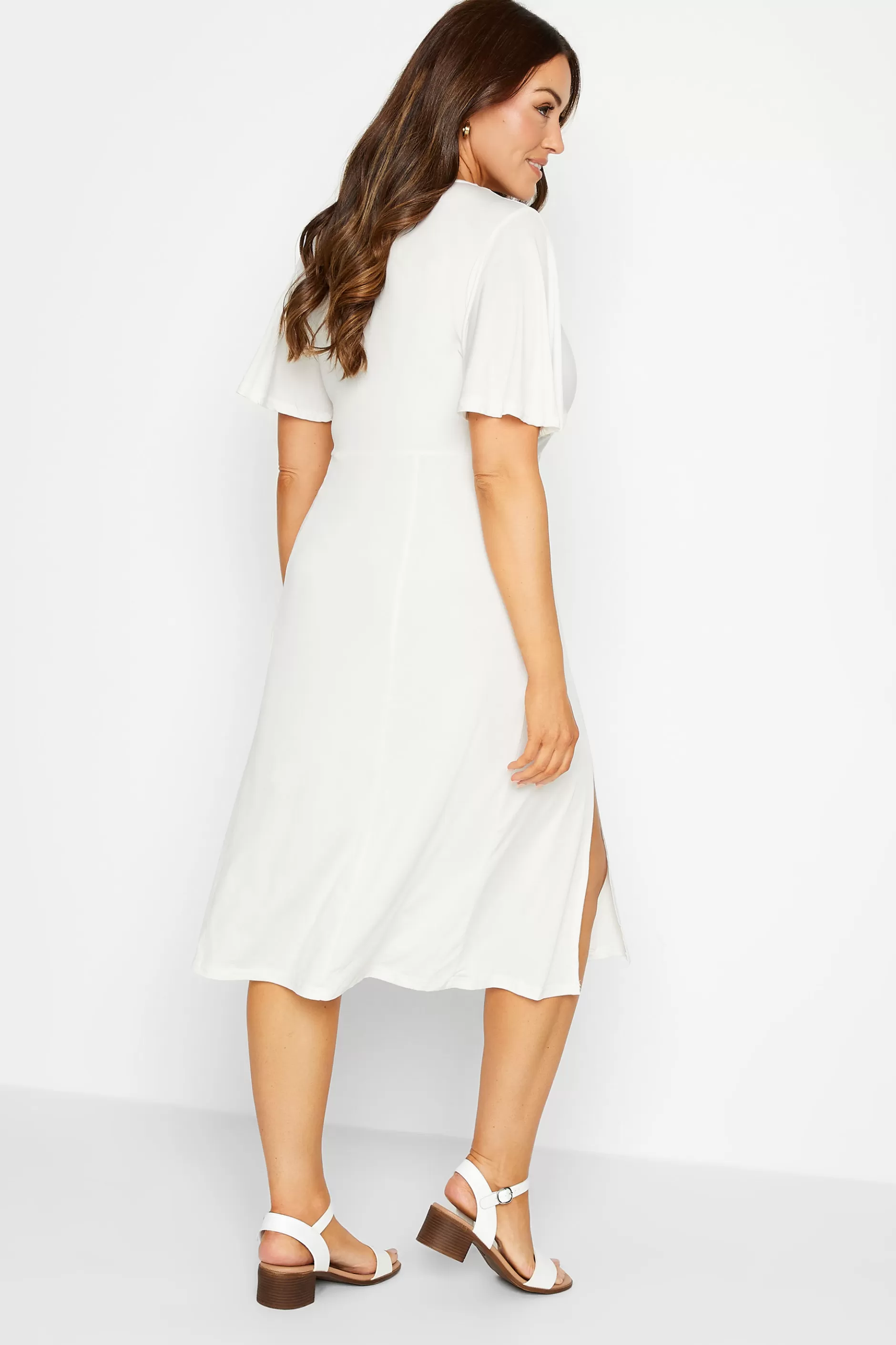 Women M&Co Midi Dresses> Womens White Angel Sleeve Split Hem Midi Dress