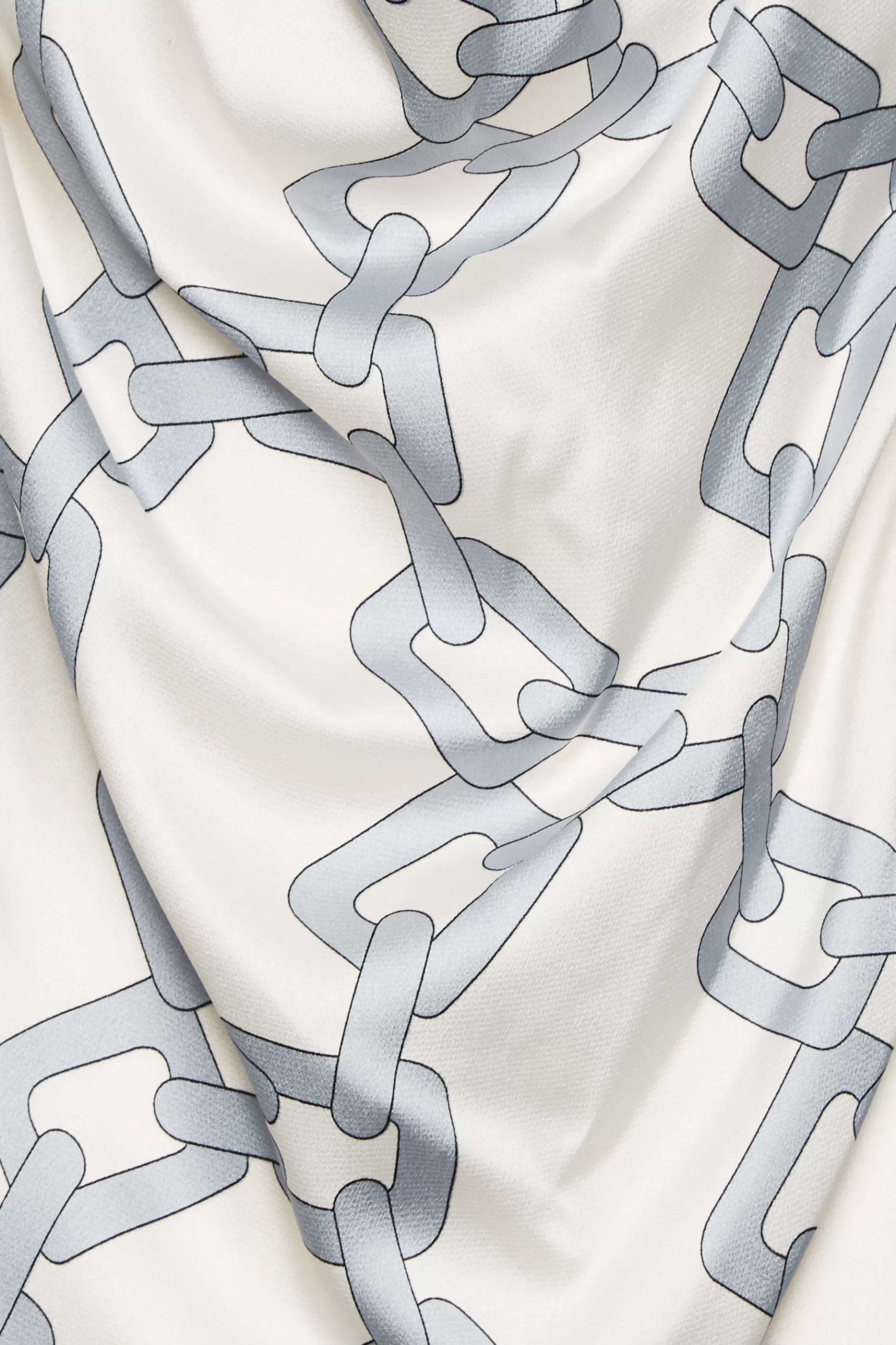 Women M&Co Long Sleeve Tops> Womens White Chain Print Cowl Neck Satin Blouse