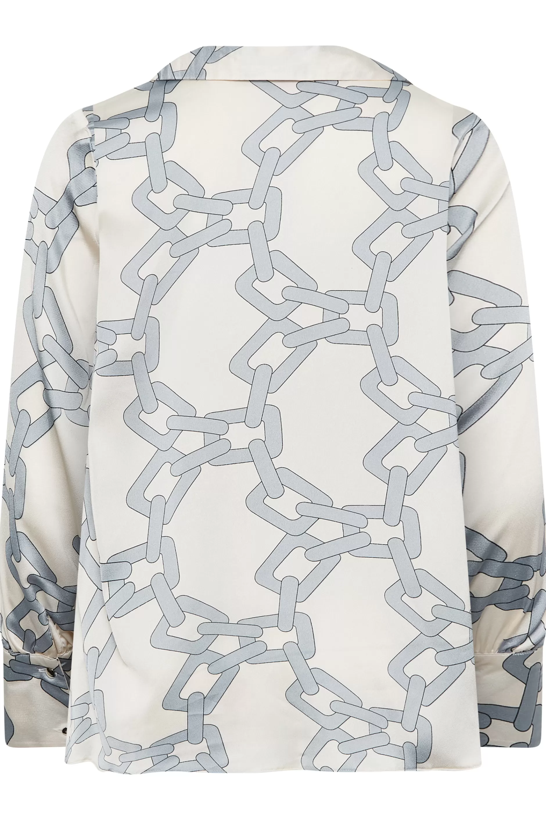 Women M&Co Long Sleeve Tops> Womens White Chain Print Cowl Neck Satin Blouse