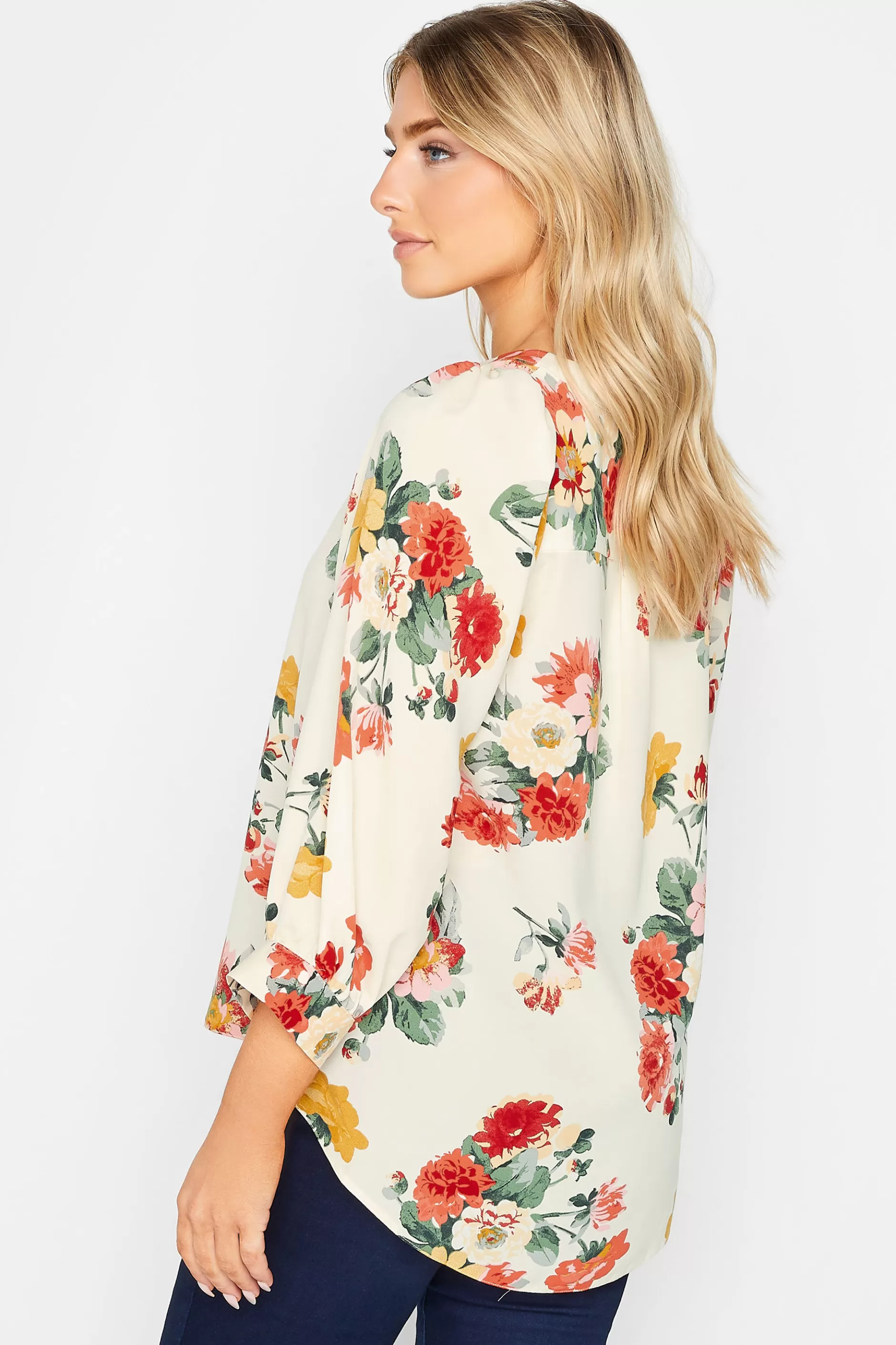 Women M&Co Blouses> Womens White Cream Floral Print Satin Blouse