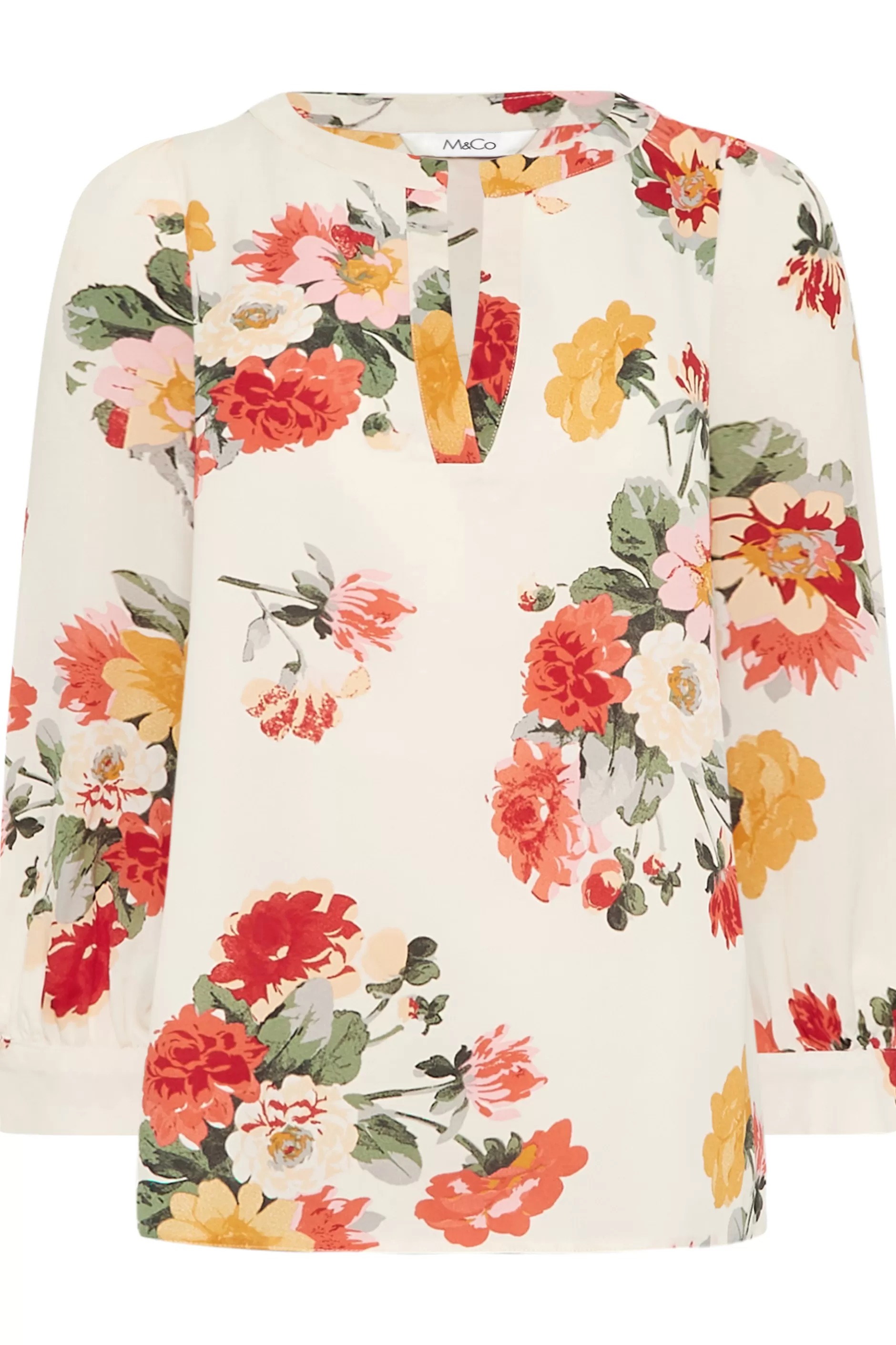 Women M&Co Blouses> Womens White Cream Floral Print Satin Blouse