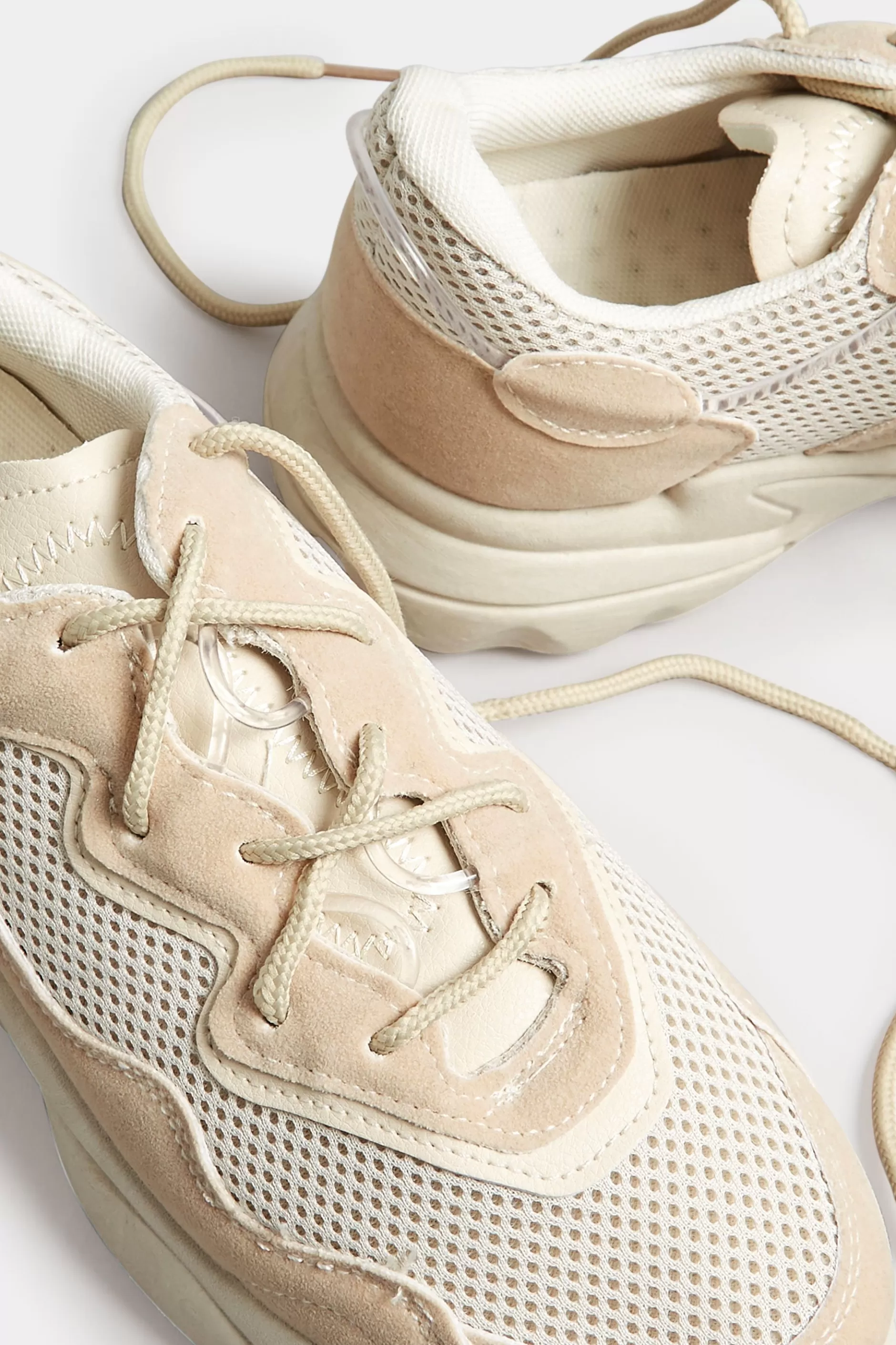 Women M&Co Flat Shoes>Pixiegirl Pixiegirl Beige Brown Chunky Mesh Panel Trainers In Standard Fit