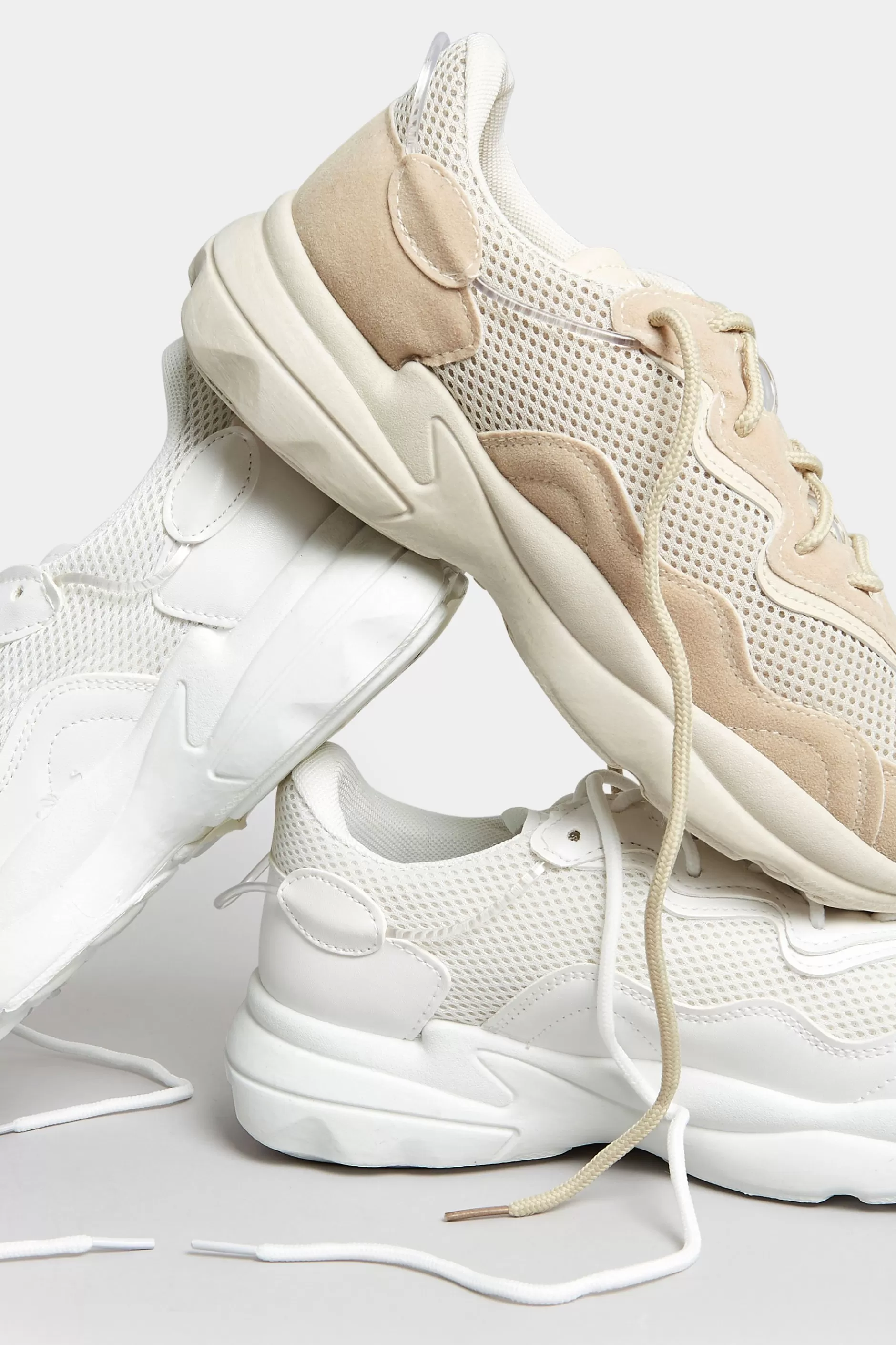 Women M&Co Flat Shoes>Pixiegirl Pixiegirl Beige Brown Chunky Mesh Panel Trainers In Standard Fit
