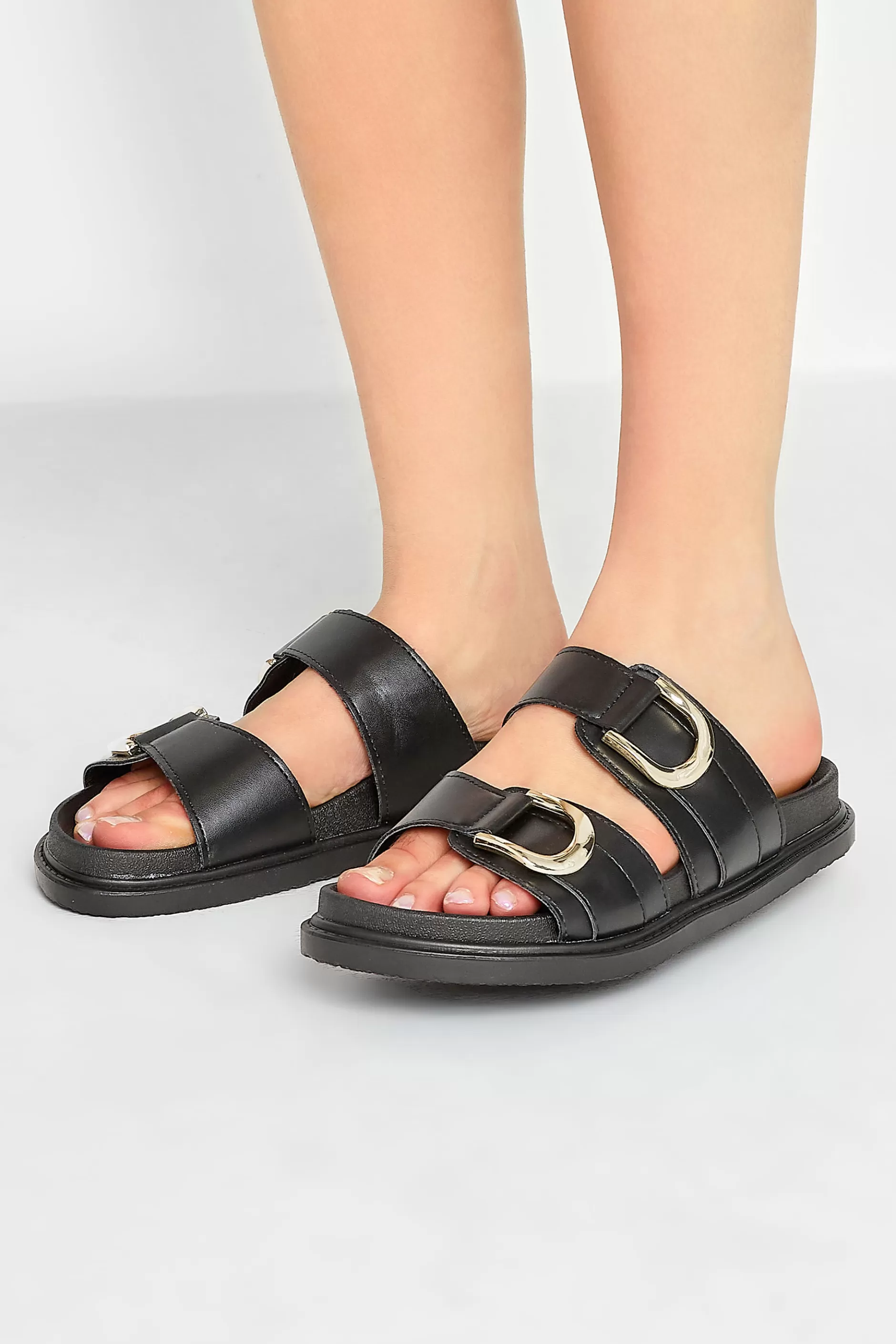 Women M&Co Sandals>Pixiegirl Pixiegirl Black Buckle Strap Sandals In Standard D Fit