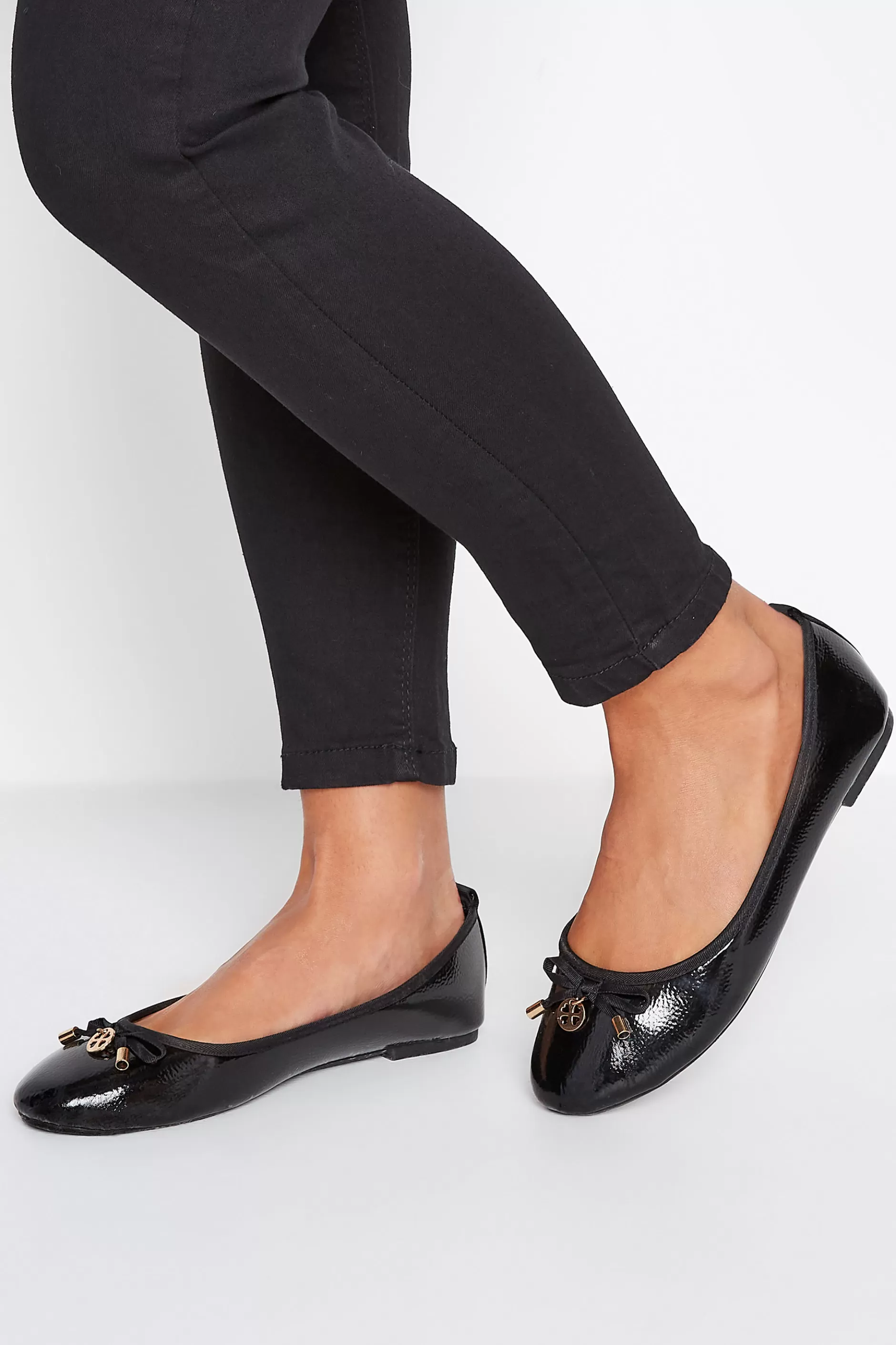 Women M&Co Flat Shoes>Pixiegirl Pixiegirl Black Patent Bow Ballet Pumps In Standard Fit