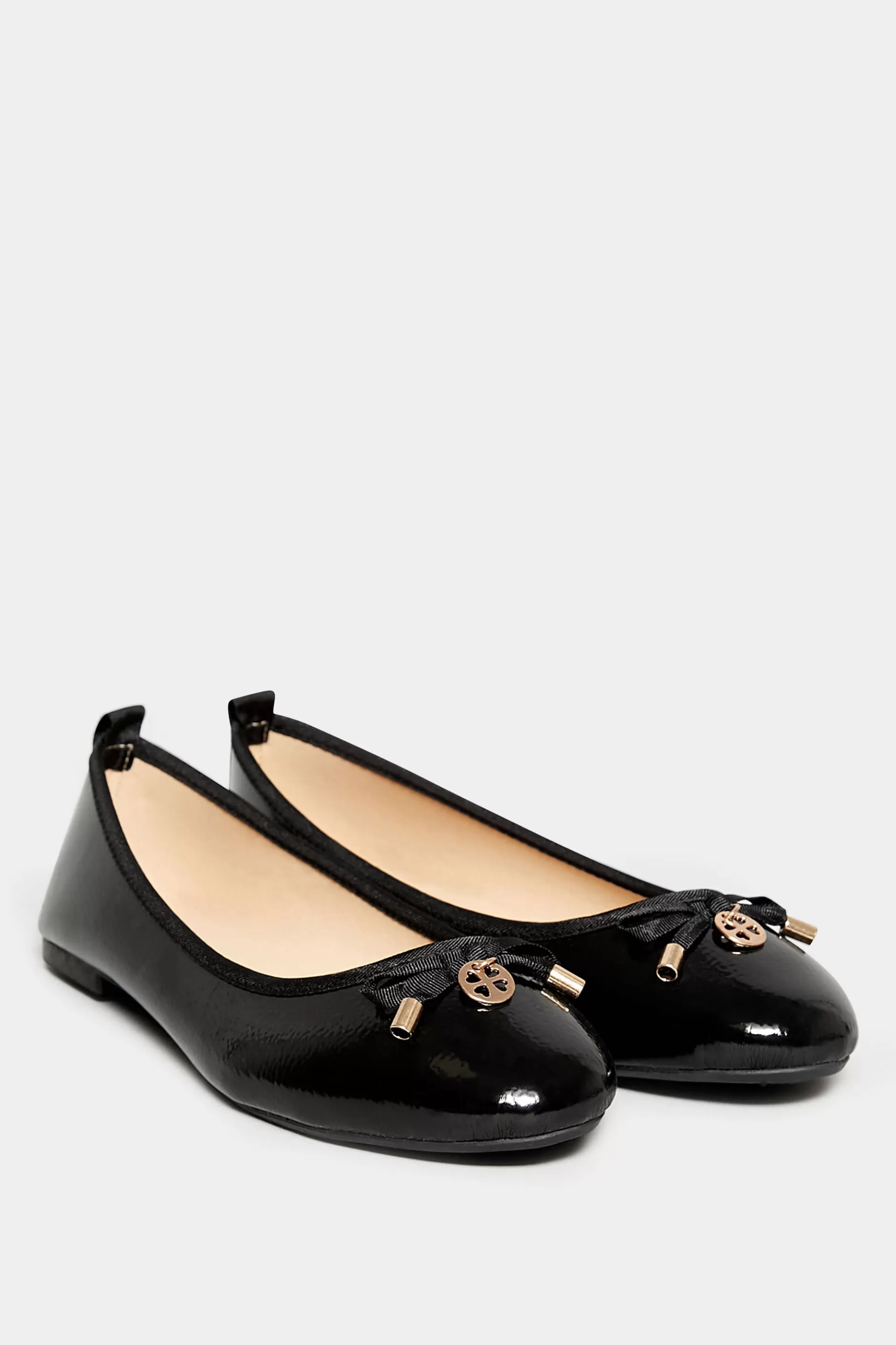 Women M&Co Flat Shoes>Pixiegirl Pixiegirl Black Patent Bow Charm Ballerina Pumps In Standard Fit