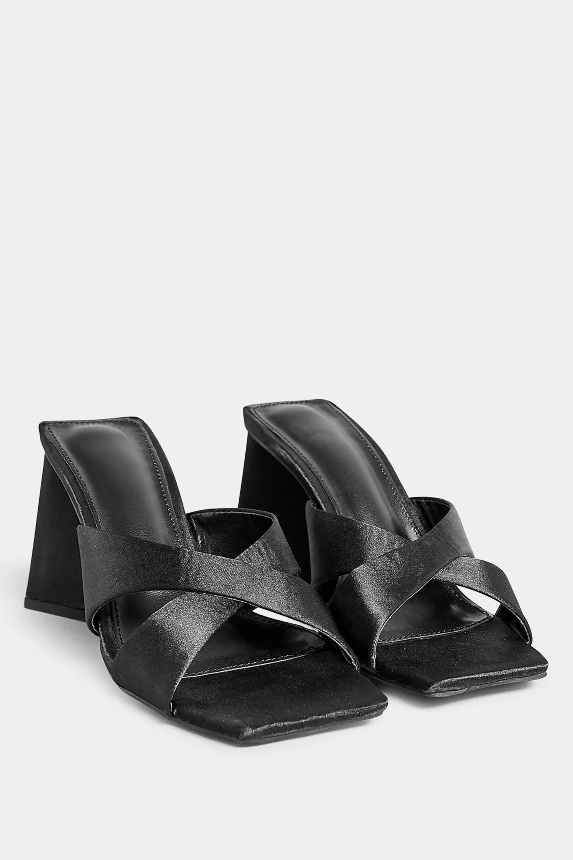 Women M&Co Mules & Sliders>Pixiegirl Pixiegirl Black Satin Crossover Heeled Mules In Standard Fit