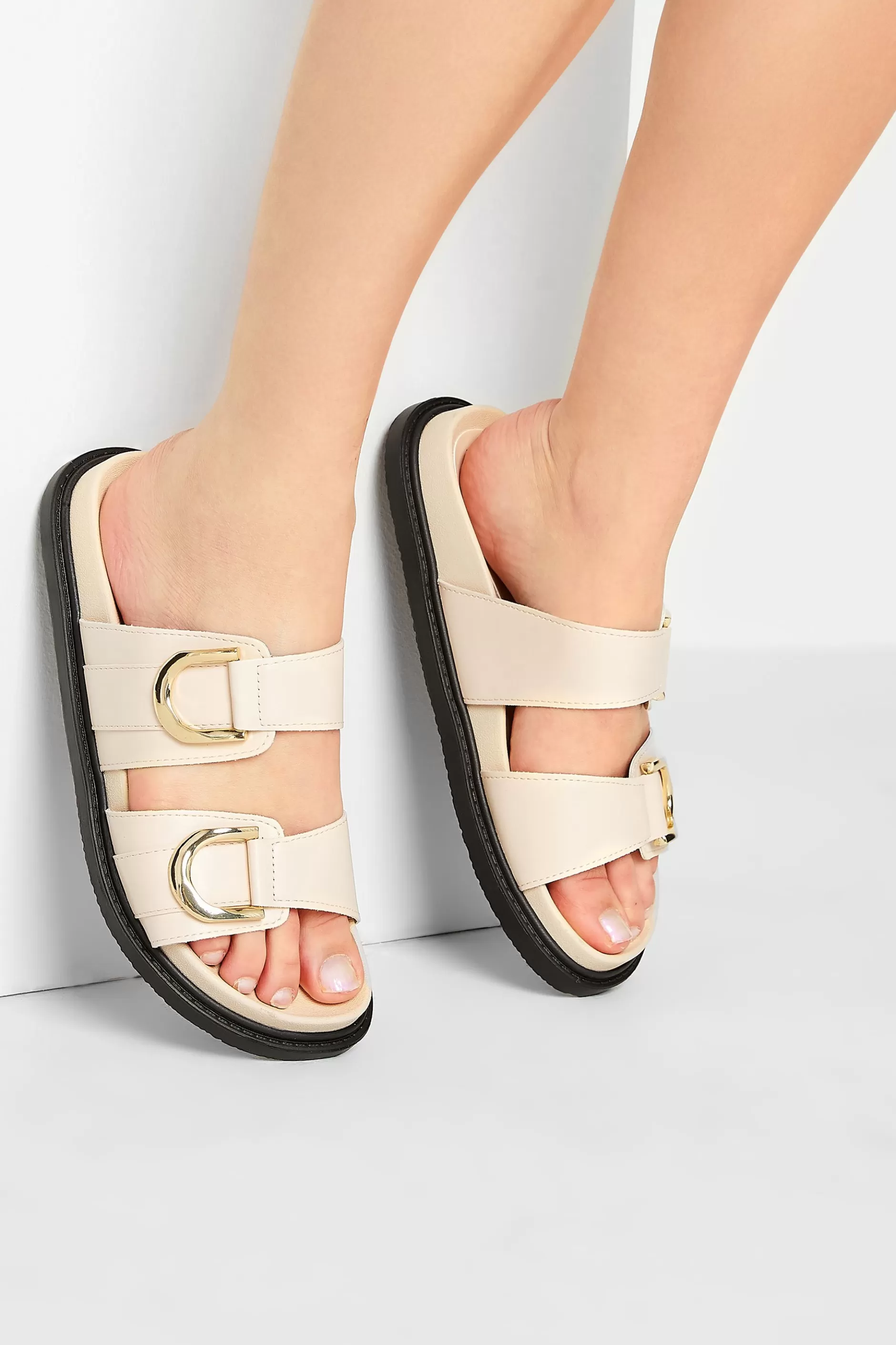 Women M&Co Sandals>Pixiegirl Pixiegirl Cream Buckle Strap Sandals In Standard D Fit