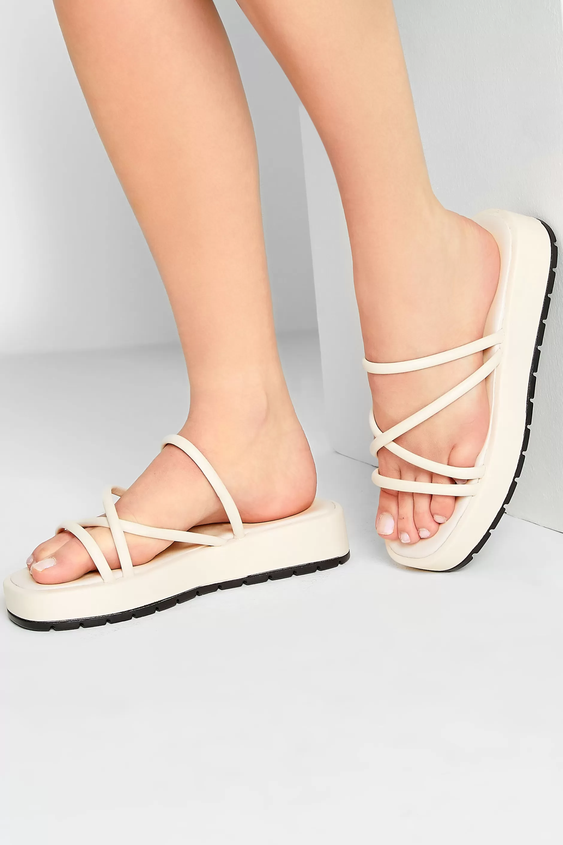 Women M&Co Sandals>Pixiegirl Pixiegirl Cream Strappy Flatform Sandals In Standard Fit