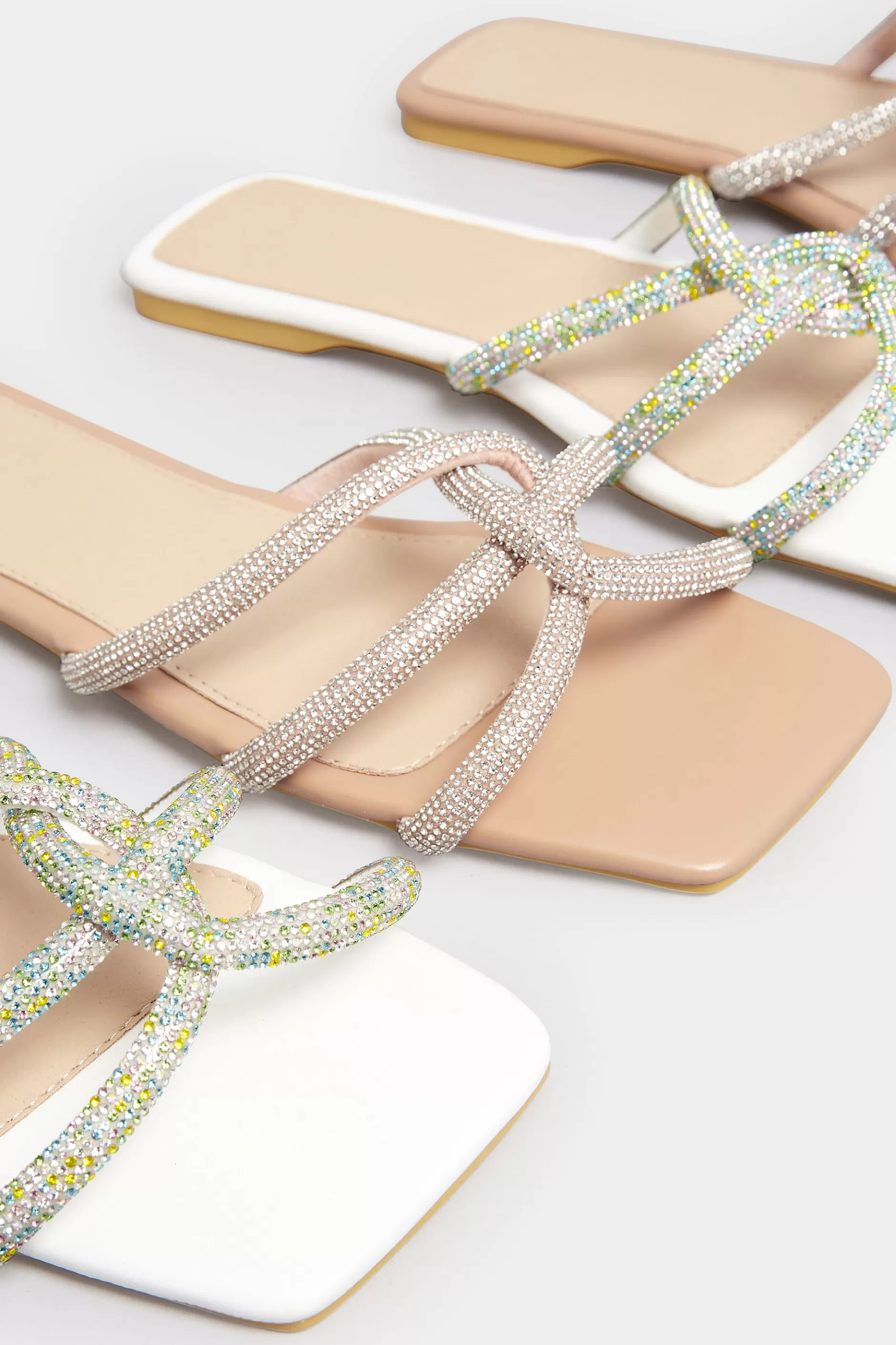 Women M&Co Mules & Sliders>Pixiegirl Pixiegirl Nude Diamante Strap Mule Sandals In Standard Fit