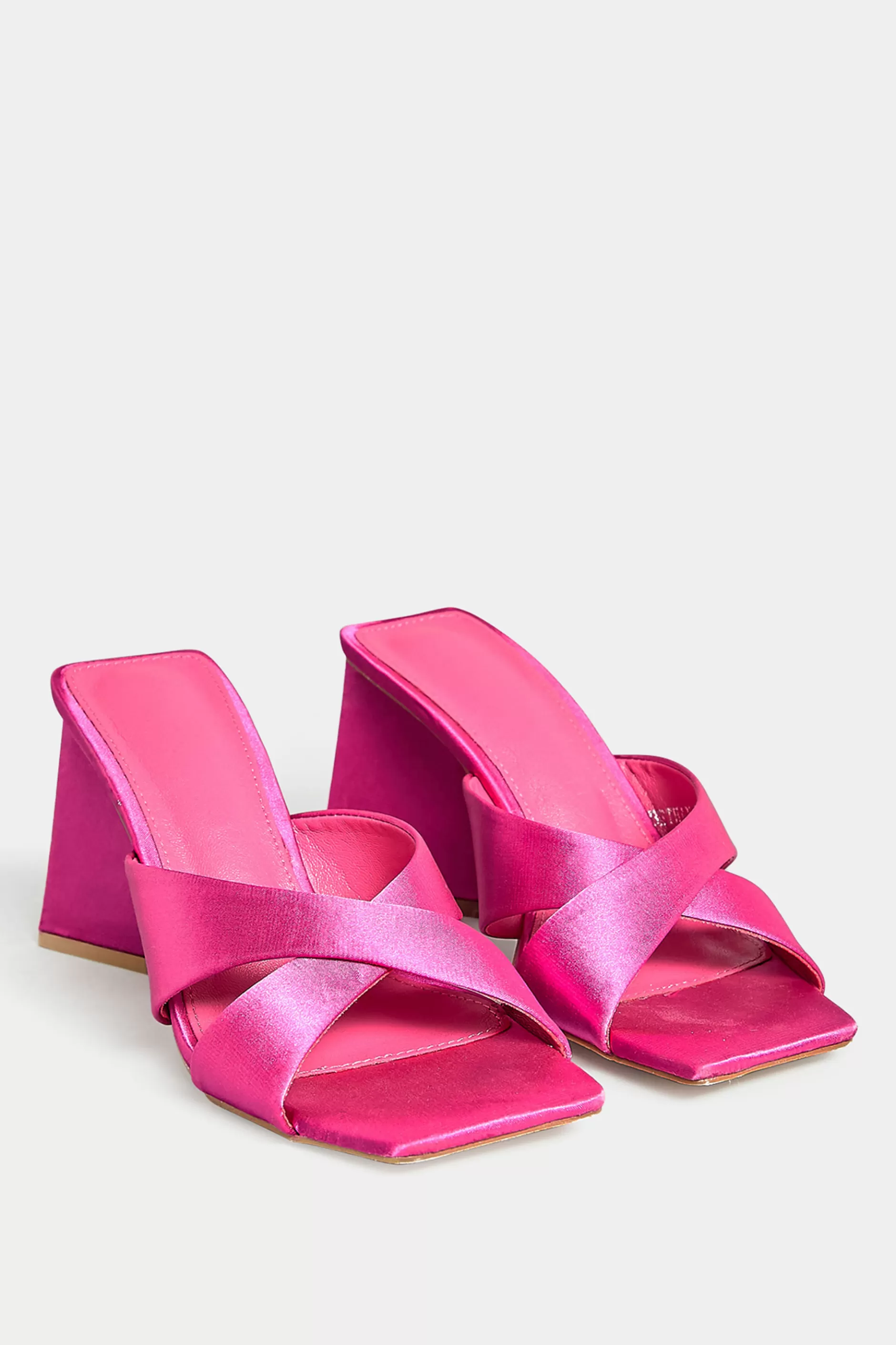 Women M&Co Mules & Sliders>Pixiegirl Pixiegirl Pink Satin Crossover Heeled Mules In Standard Fit
