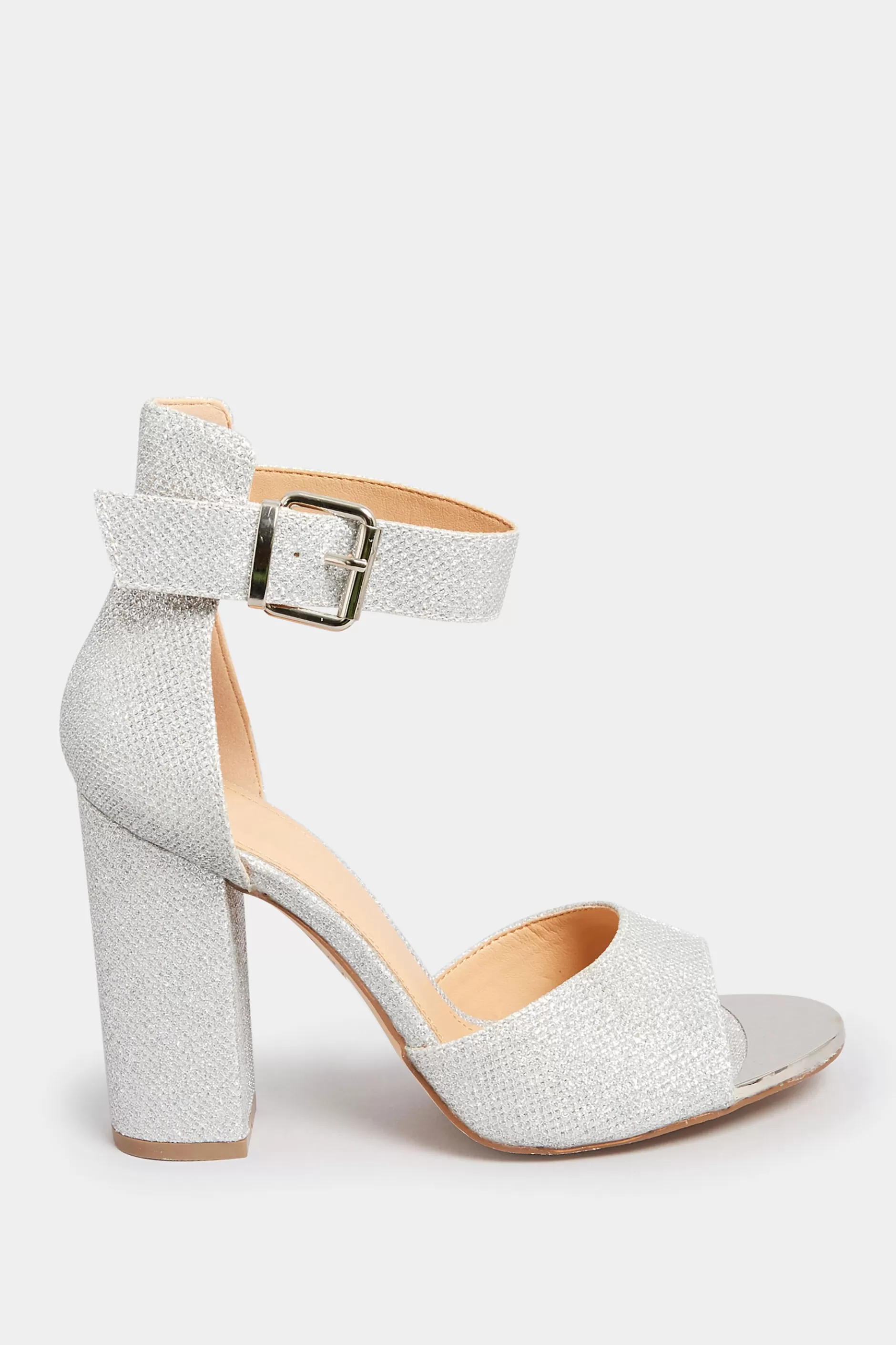 Women M&Co Heels>Pixiegirl Pixiegirl Silver Diamante Ankle Strap High Block Heels In Standard Fit