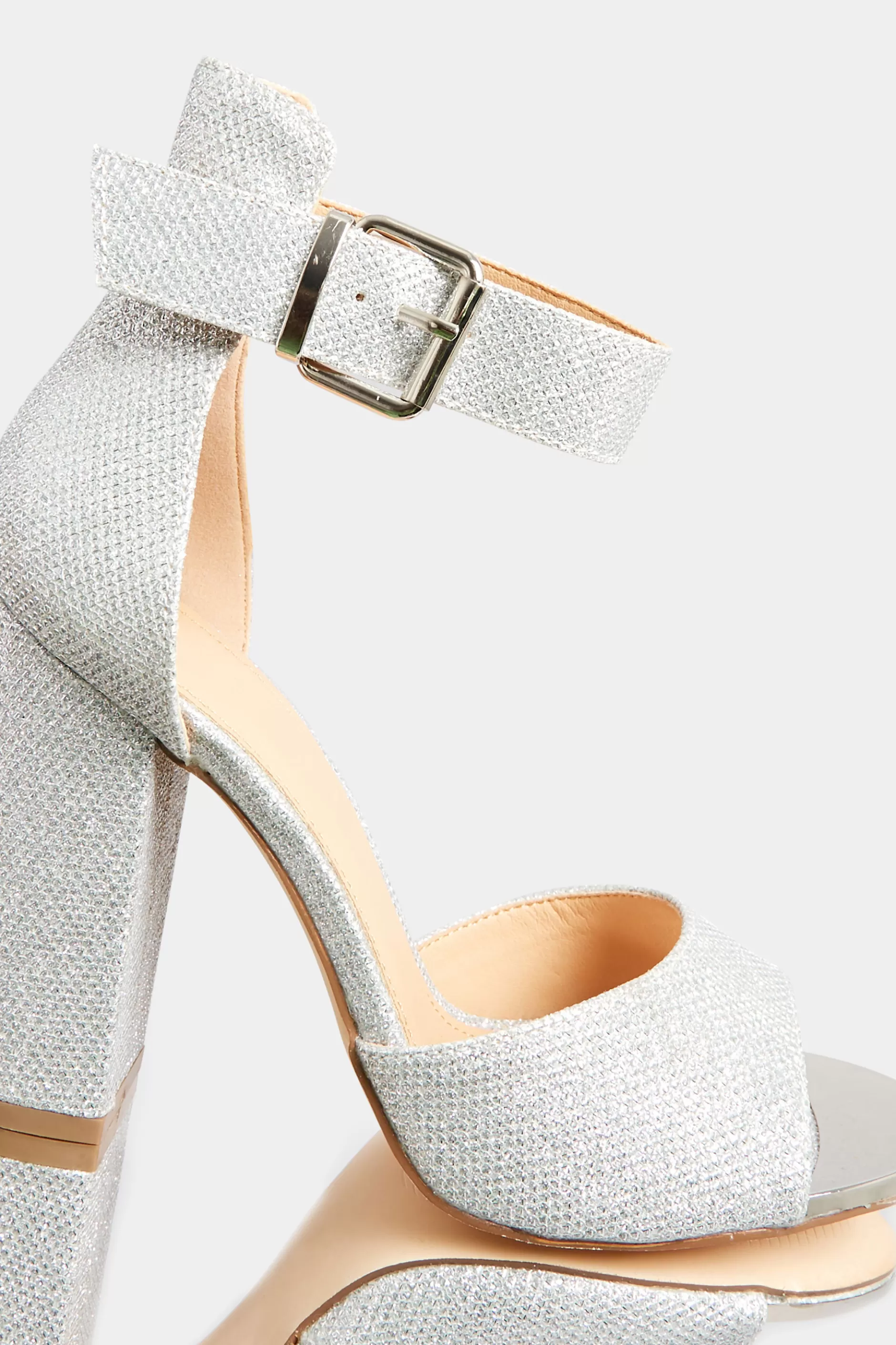 Women M&Co Heels>Pixiegirl Pixiegirl Silver Diamante Ankle Strap High Block Heels In Standard Fit