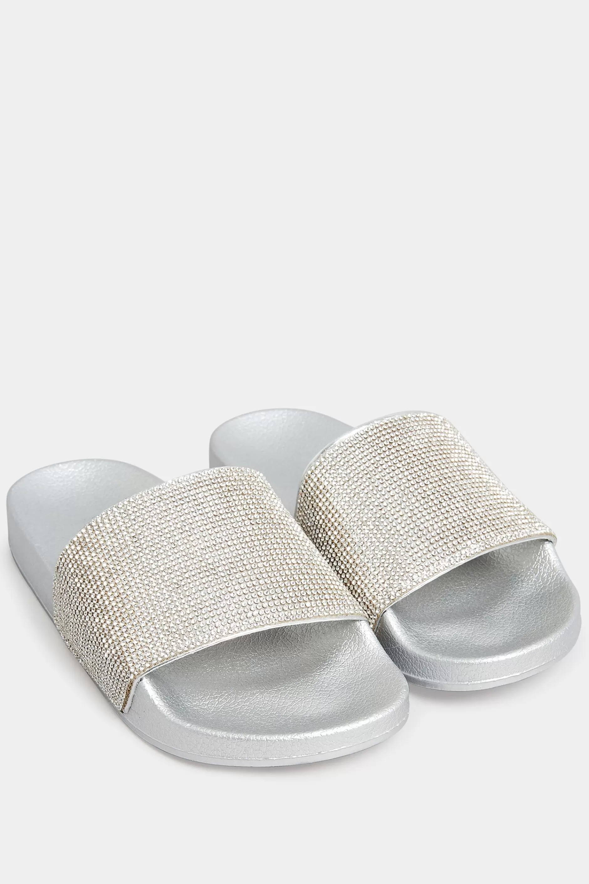 Women M&Co Sandals>Pixiegirl Pixiegirl Silver Diamante Sliders In Standard Fit