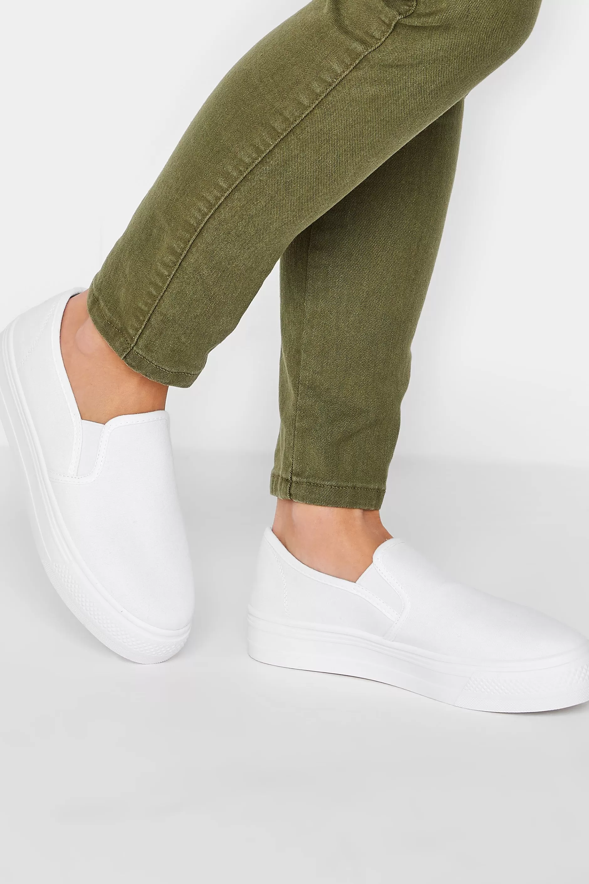 Women M&Co Flat Shoes>Pixiegirl Pixiegirl White Canvas Slip On Flatform Trainers In Standard Fit