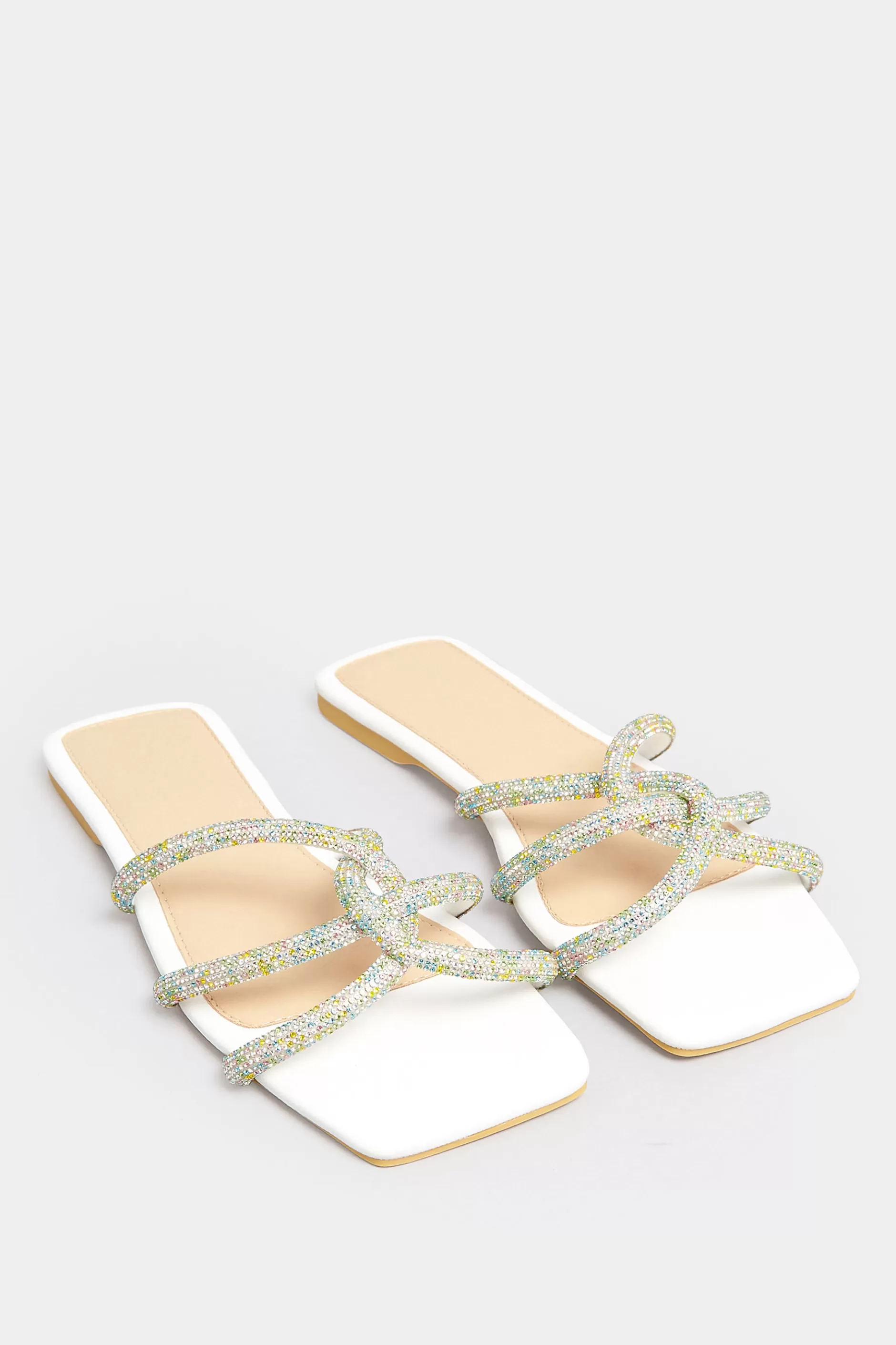 Women M&Co Mules & Sliders>Pixiegirl Pixiegirl White Diamante Strap Mule Sandals In Standard Fit