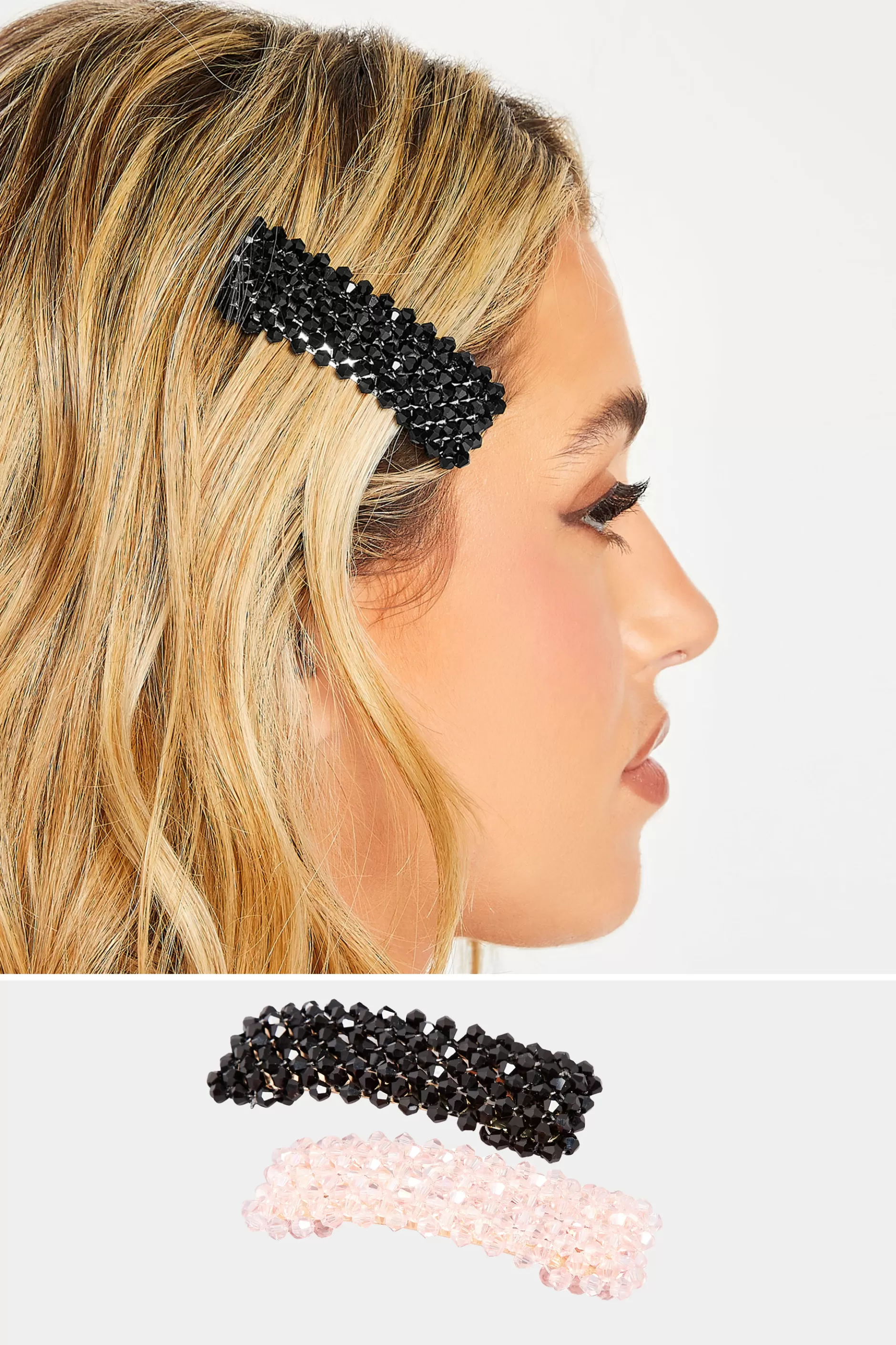 Women M&Co Hair Accessories>Yours Yours 2 Pack Black & Pink Cluster Crystal Hair Clips