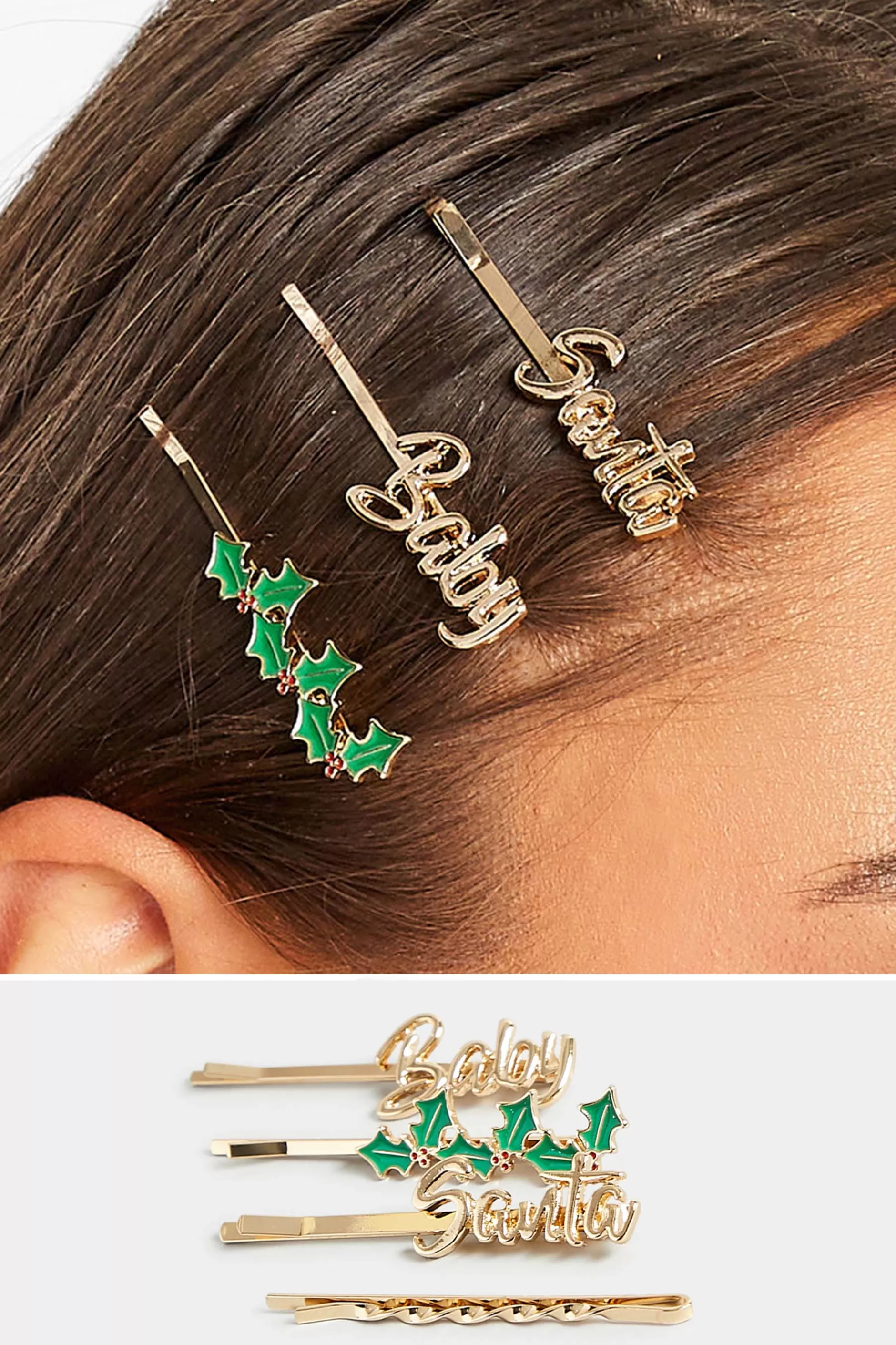 Women M&Co Hair Accessories>Yours Yours 4 Pack Gold 'santa Baby' Christmas Hairslide Set