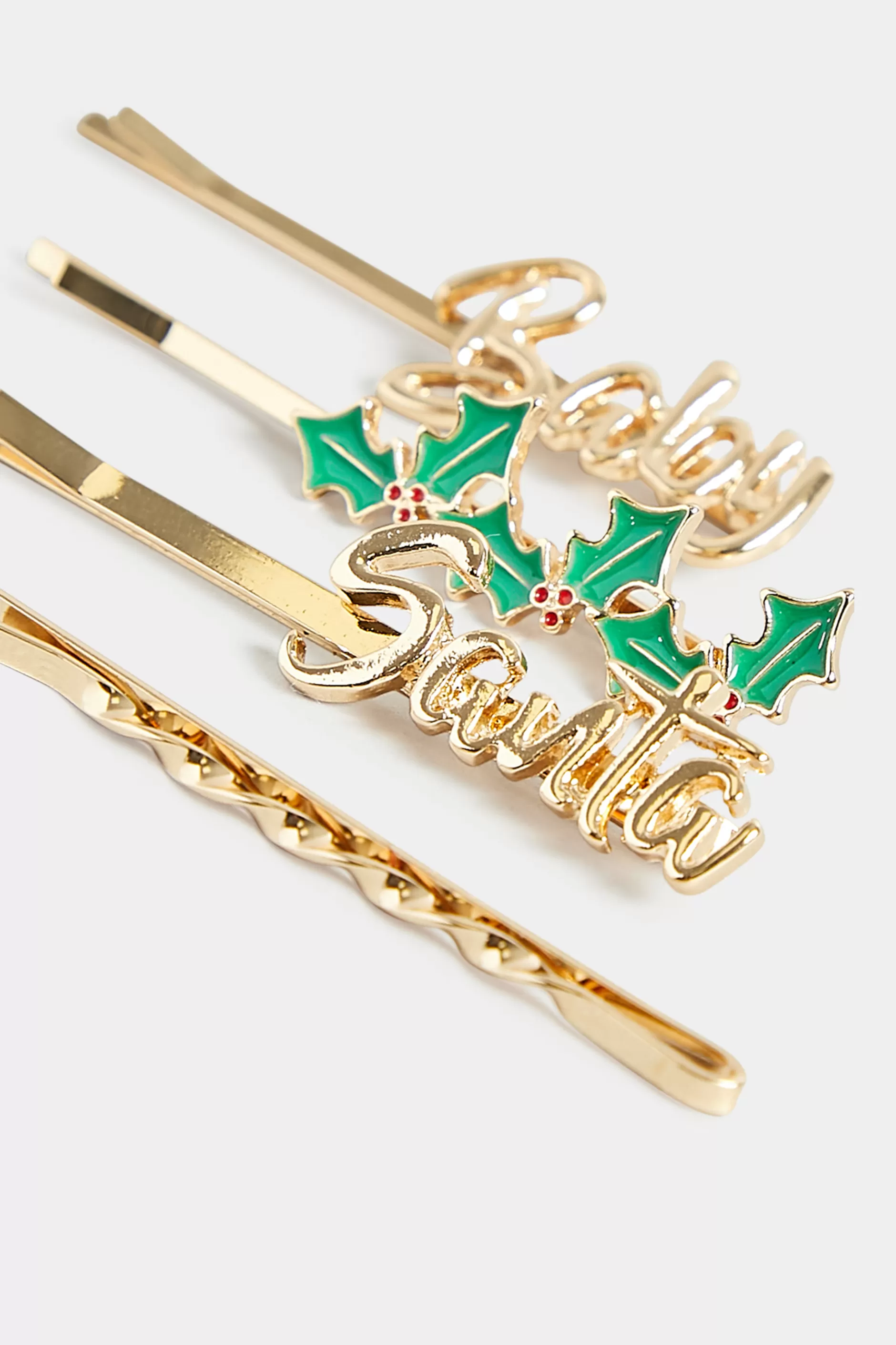 Women M&Co Hair Accessories>Yours Yours 4 Pack Gold 'santa Baby' Christmas Hairslide Set