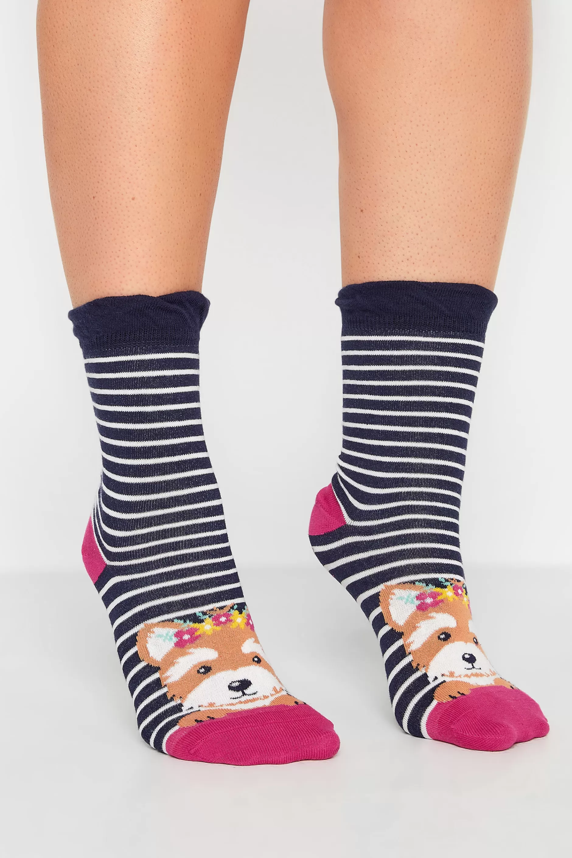 Women M&Co Socks>Yours Yours 4 Pack Navy Blue Animal Print Stripe Ankle Socks