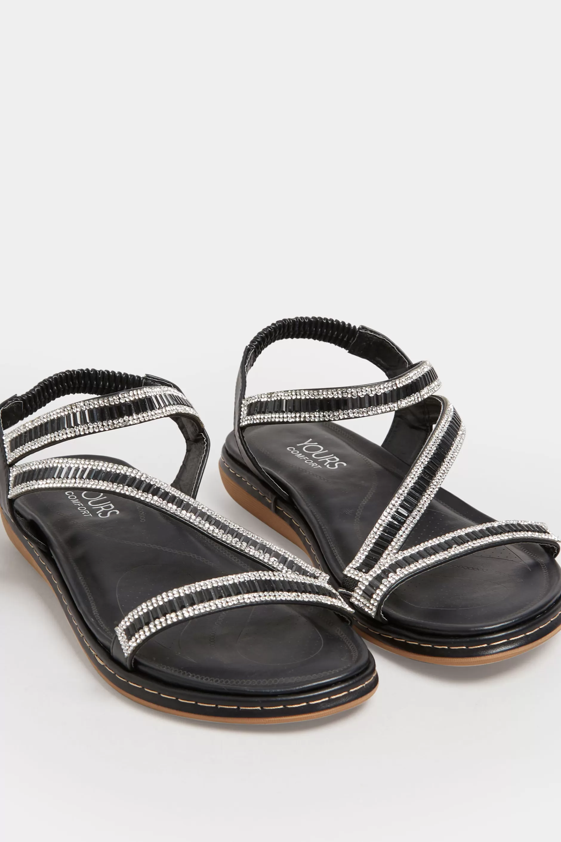 Women M&Co Flat Shoes>Yours Yours Black & Silver Sequin Strappy Sandals In Wide E Fit & Extra Wide Eee Fit