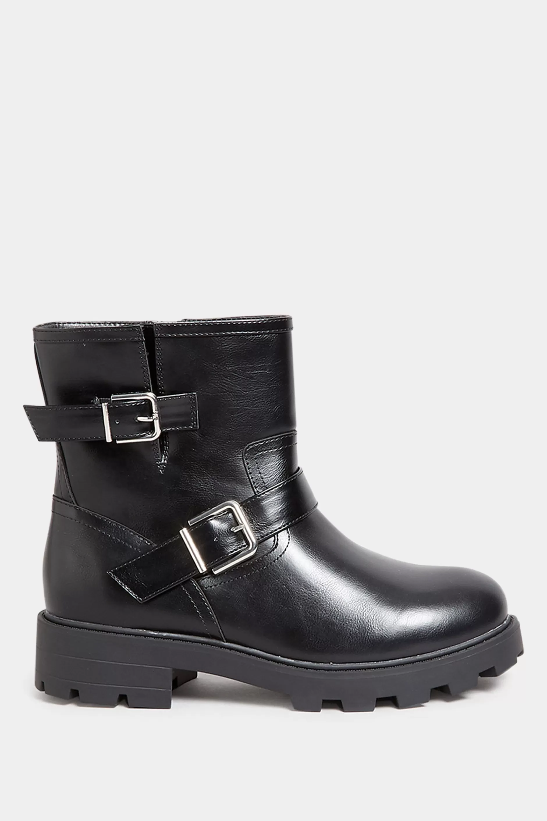 Women M&Co Boots>Yours Yours Black Buckle Biker Boot In Wide E Fit & Extra Wide Eee Fit