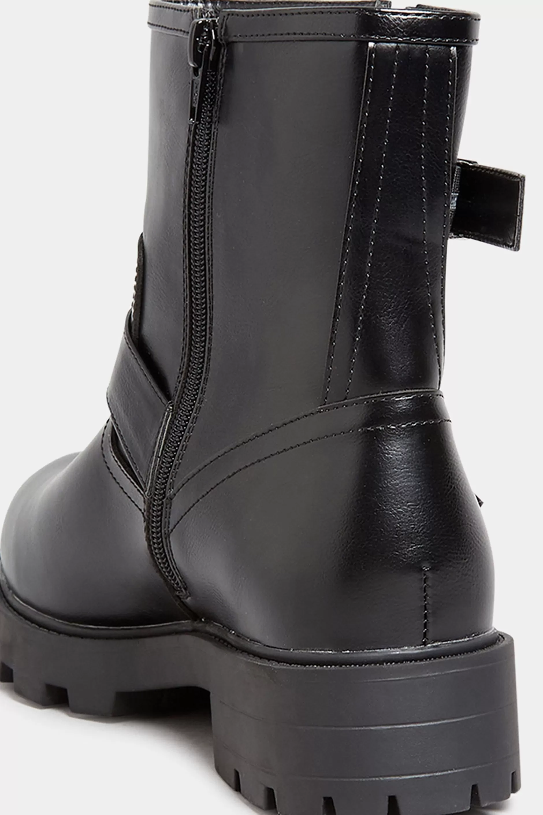 Women M&Co Boots>Yours Yours Black Buckle Biker Boot In Wide E Fit & Extra Wide Eee Fit