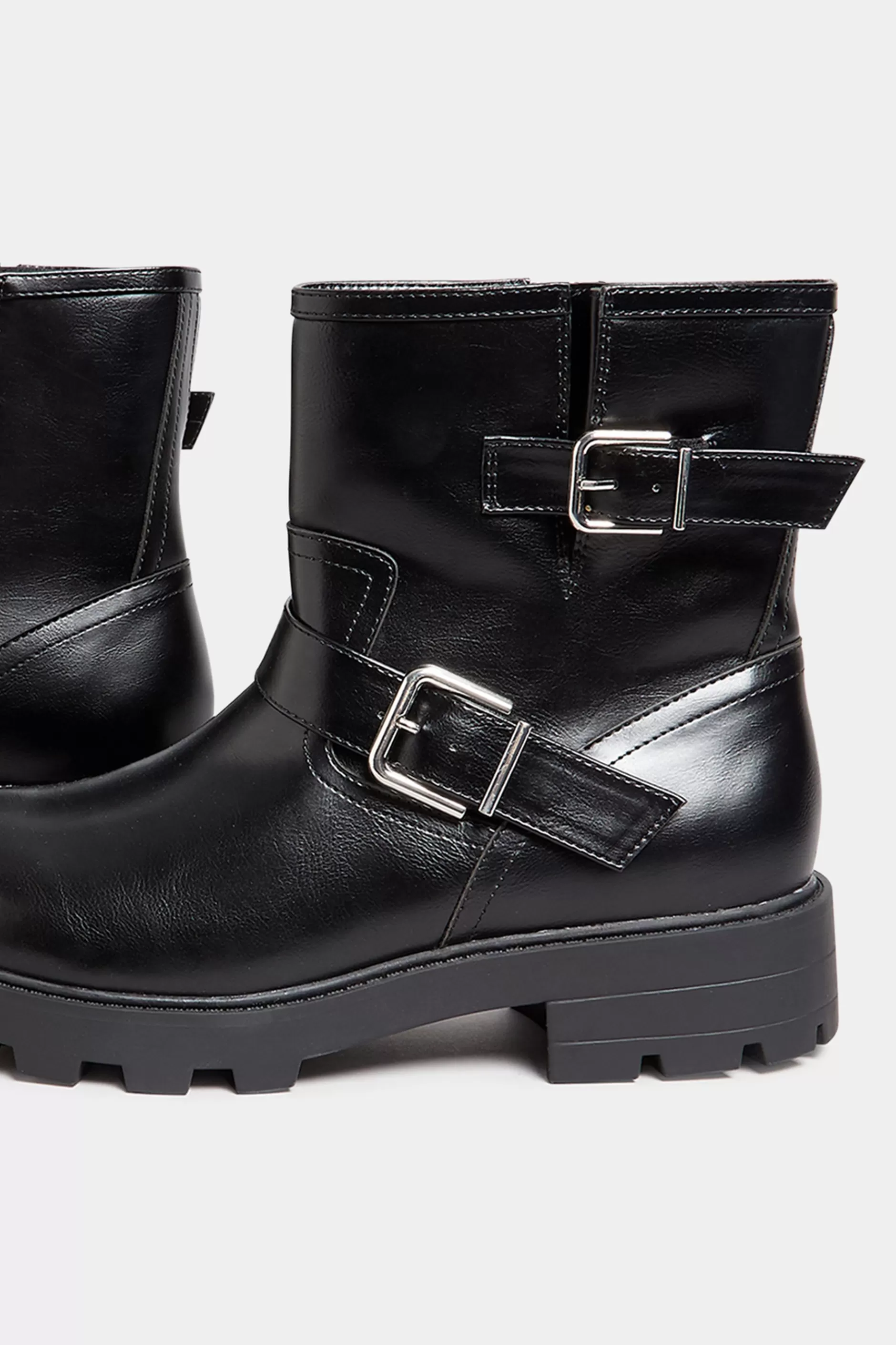Women M&Co Boots>Yours Yours Black Buckle Biker Boot In Wide E Fit & Extra Wide Eee Fit