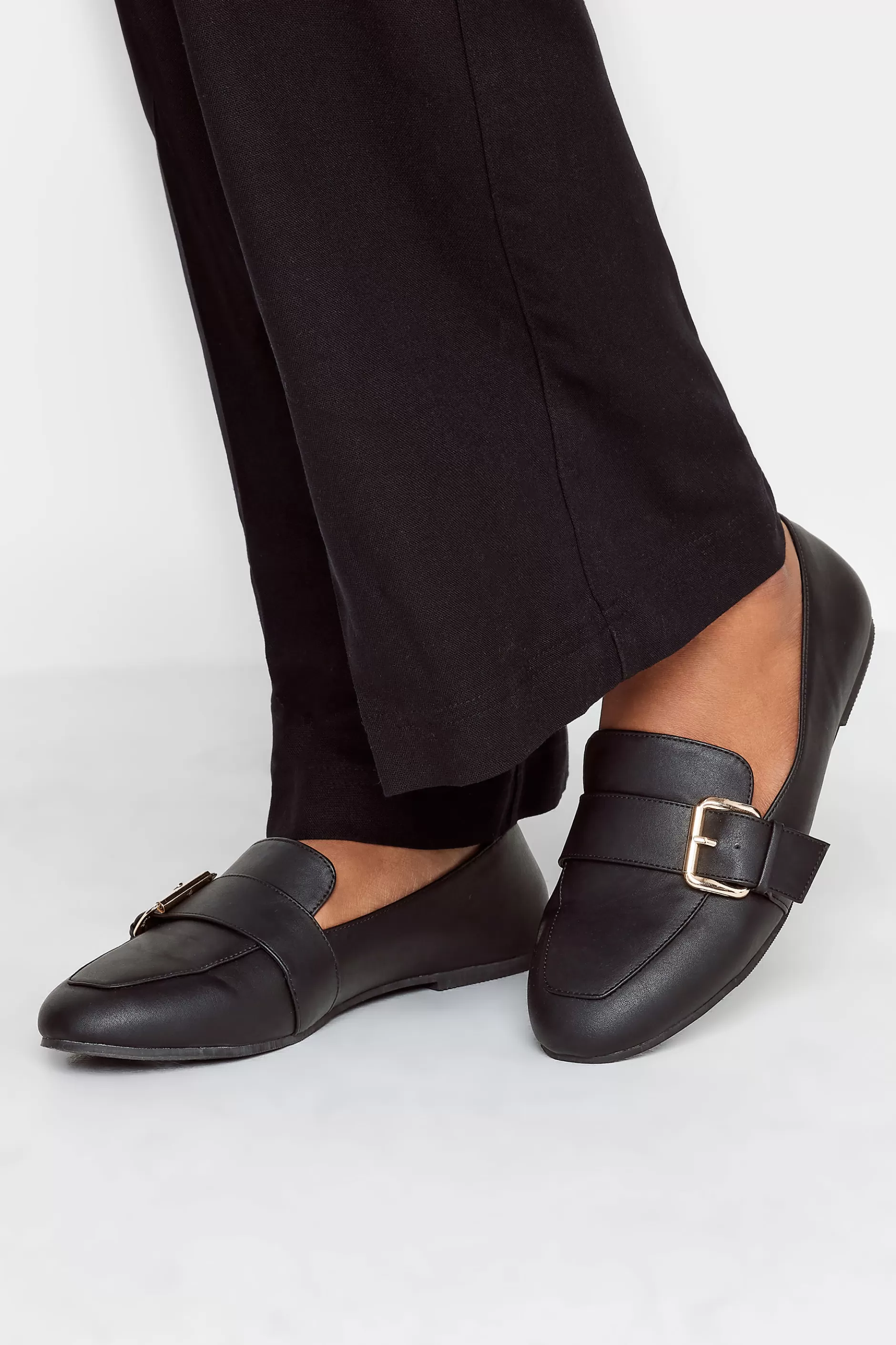 Women M&Co Flat Shoes>Yours Yours Black Buckle Faux Leather Loafers In Wide E Fit & Extra Wide Eee Fit