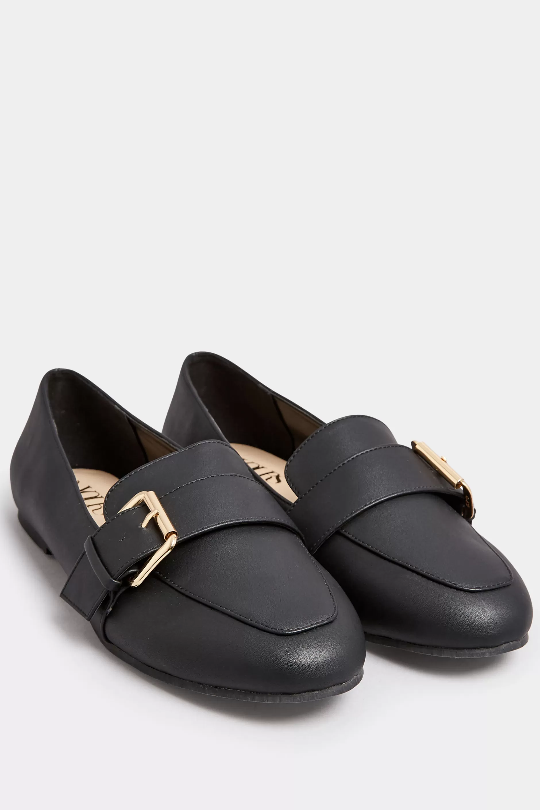 Women M&Co Flat Shoes>Yours Yours Black Buckle Faux Leather Loafers In Wide E Fit & Extra Wide Eee Fit