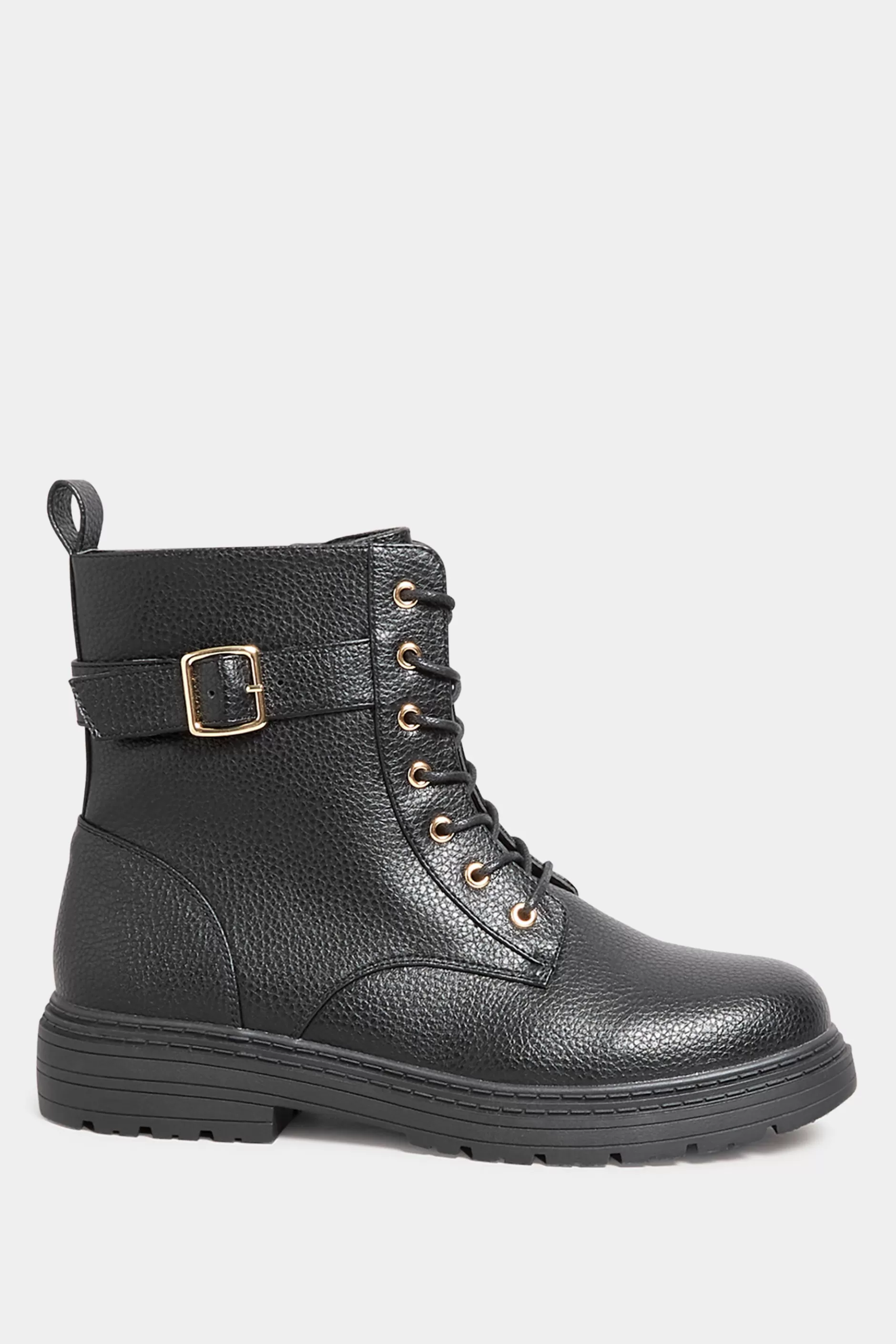 Women M&Co Boots>Yours Yours Black Buckle Lace Up Ankle Boots In Wide E Fit & Extra Wide Eee Fit