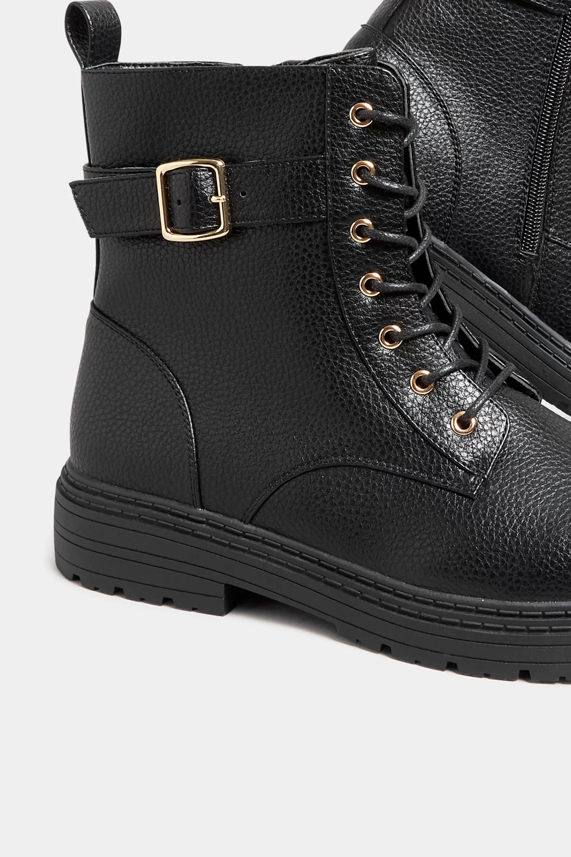 Women M&Co Boots>Yours Yours Black Buckle Lace Up Ankle Boots In Wide E Fit & Extra Wide Eee Fit