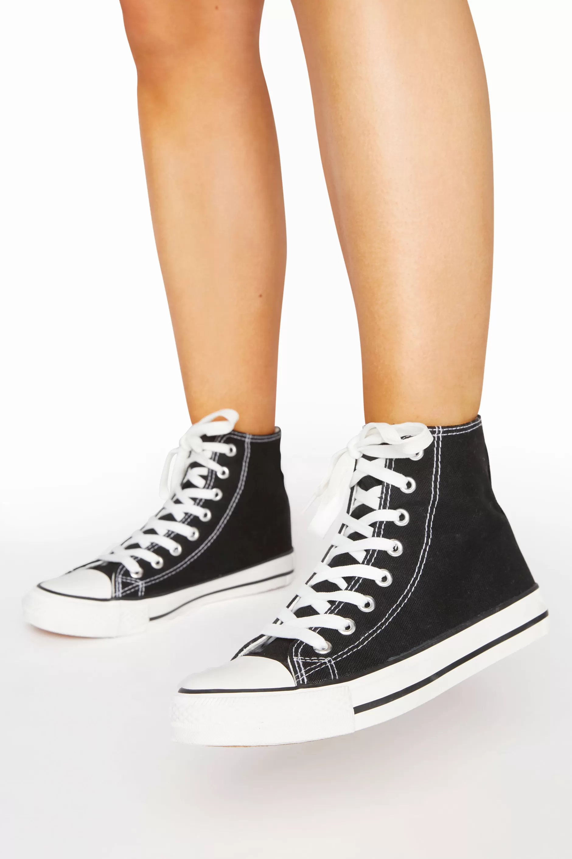 Women M&Co Flat Shoes>Yours Yours Black Canvas High Top Trainers In Wide E Fit