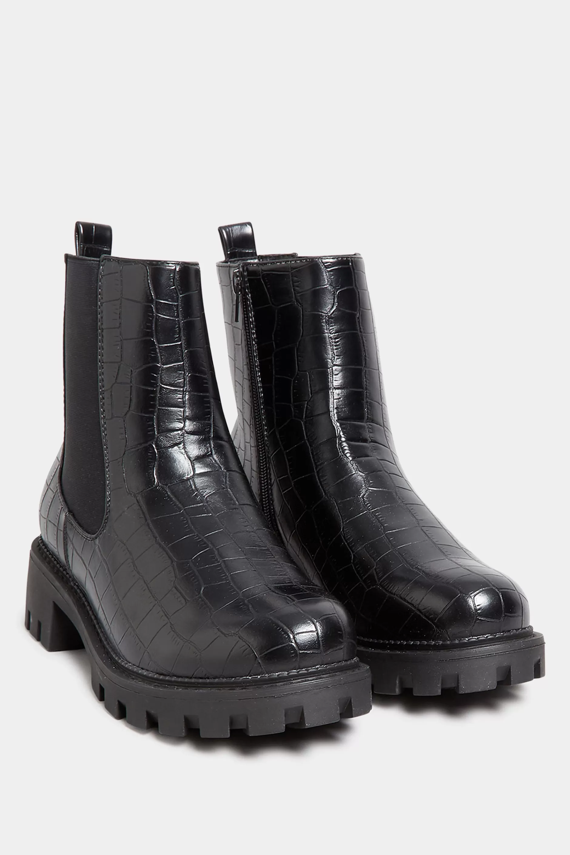 Women M&Co Boots>Yours Yours Black Croc Chunky Chelsea Boots In Wide E Fit & Extra Wide Eee Fit