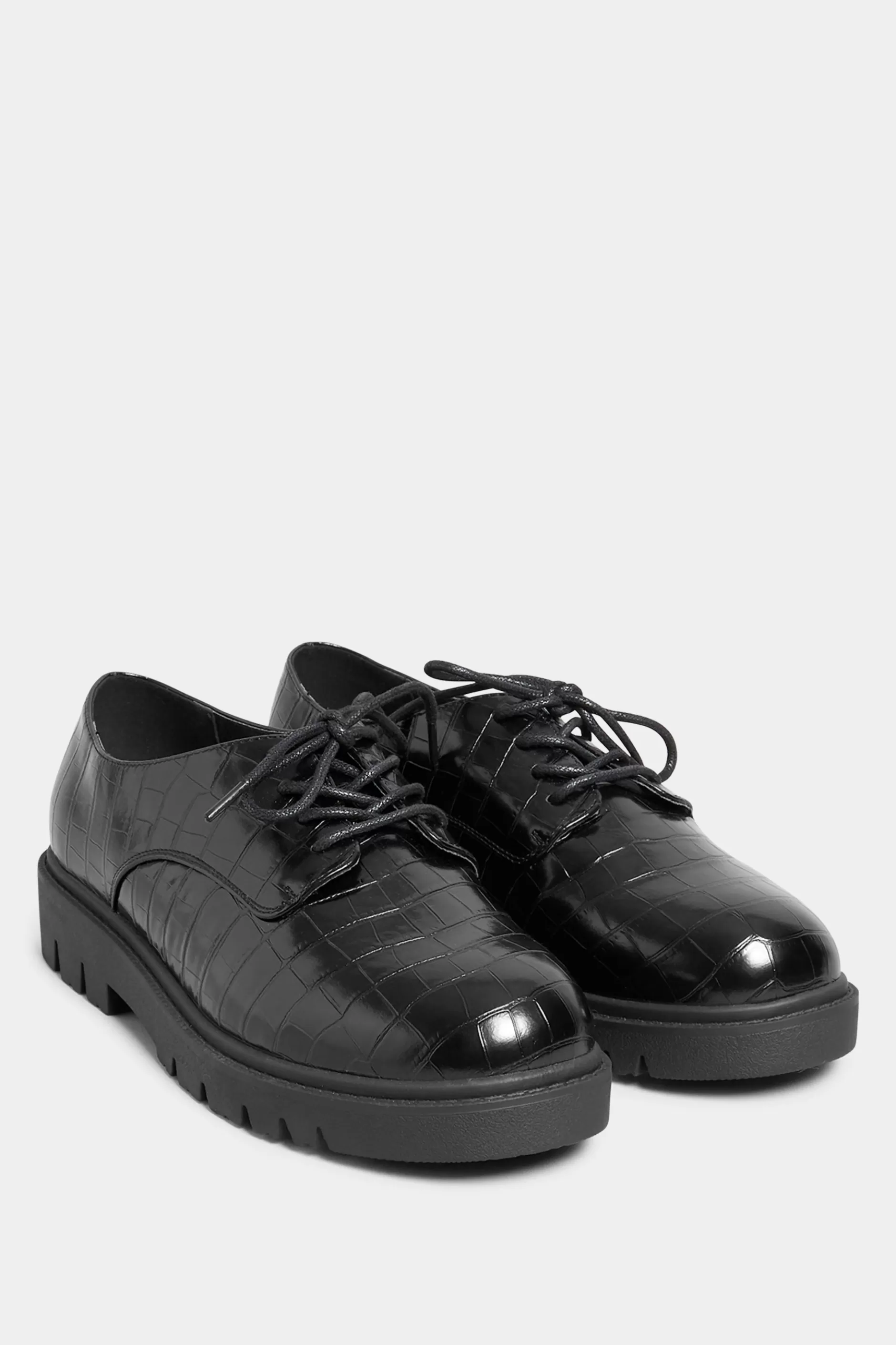 Women M&Co Flat Shoes>Yours Yours Black Croc Lace Up Loafers In Extra Wide Eee Fit