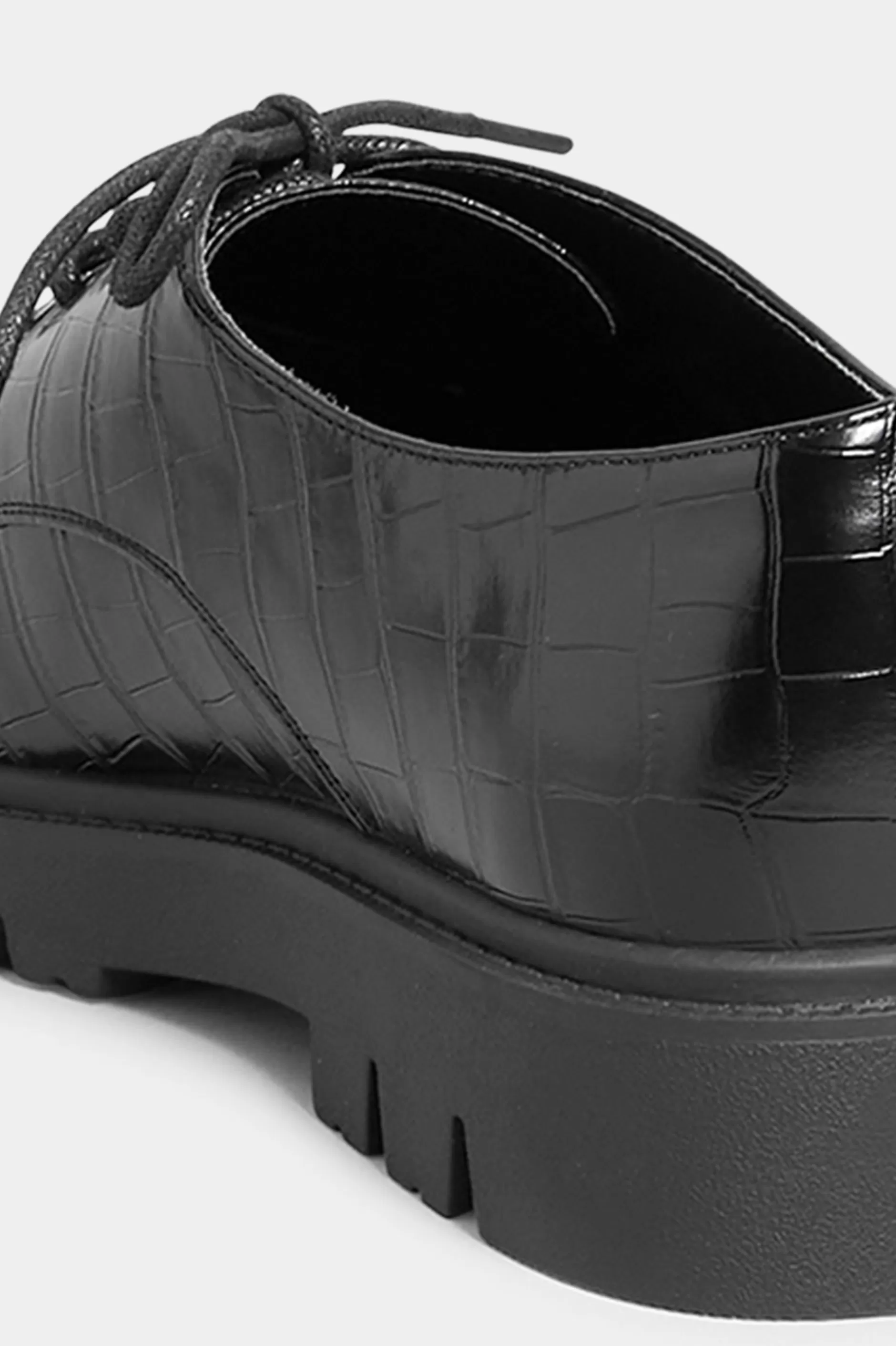 Women M&Co Flat Shoes>Yours Yours Black Croc Lace Up Loafers In Extra Wide Eee Fit