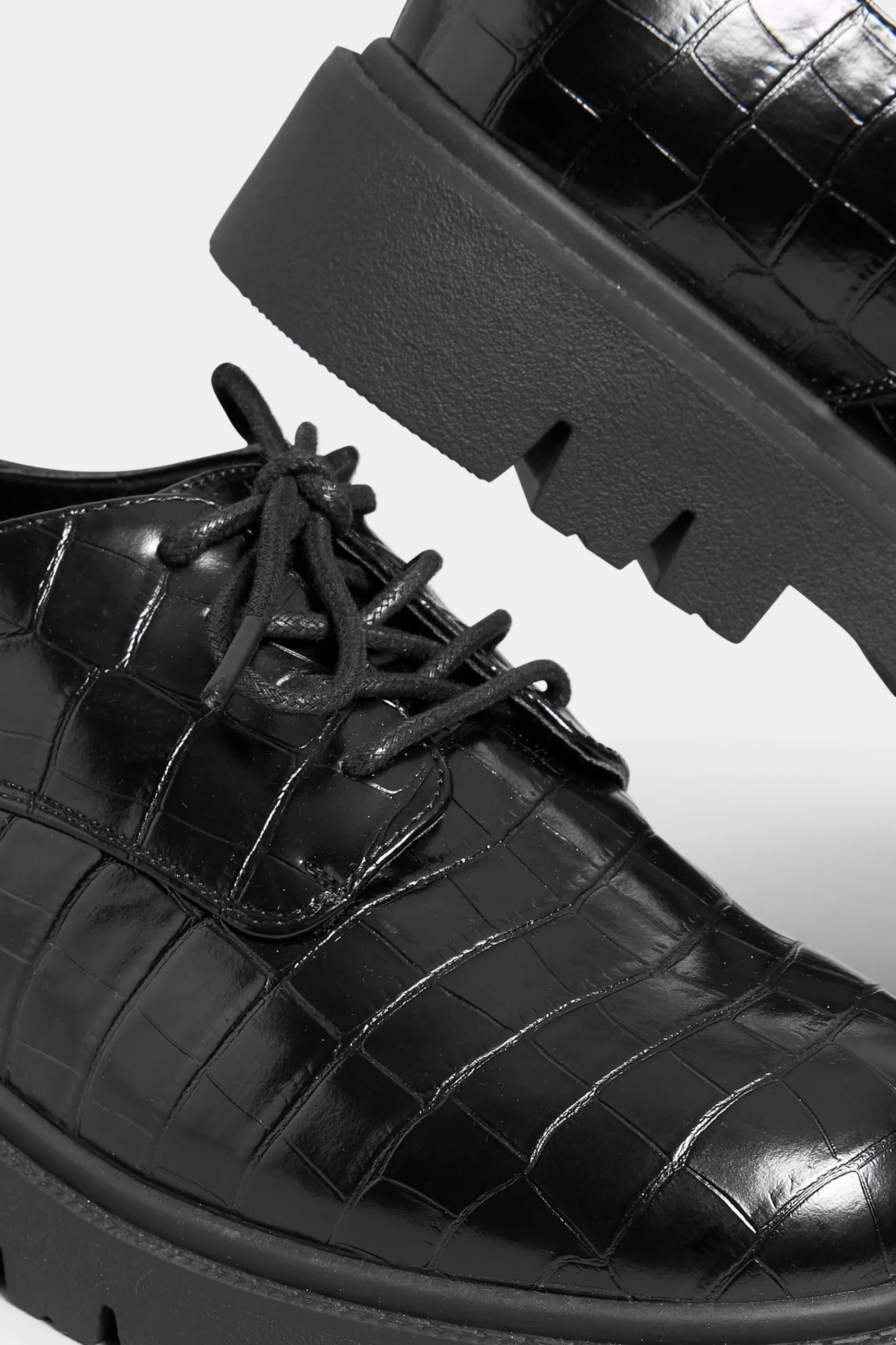 Women M&Co Flat Shoes>Yours Yours Black Croc Lace Up Loafers In Extra Wide Eee Fit