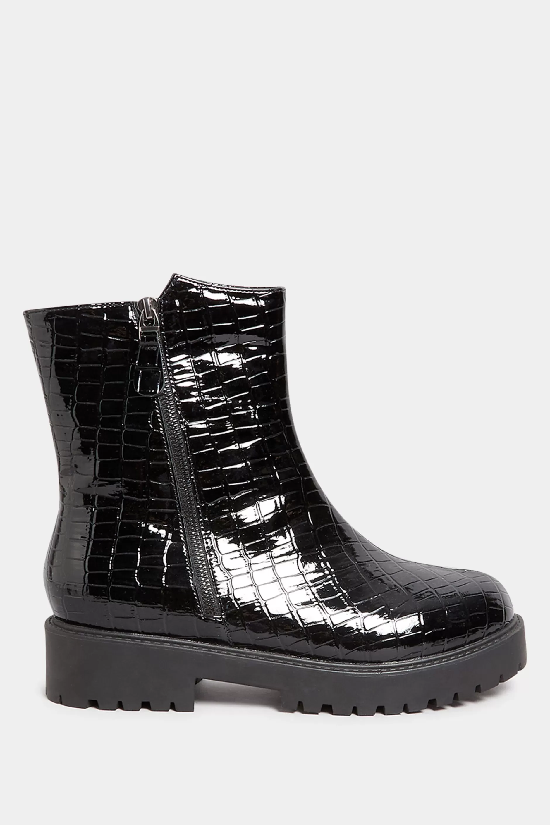 Women M&Co Boots>Yours Yours Black Croc Patent Side Zip Boots In Extra Wide Eee Fit