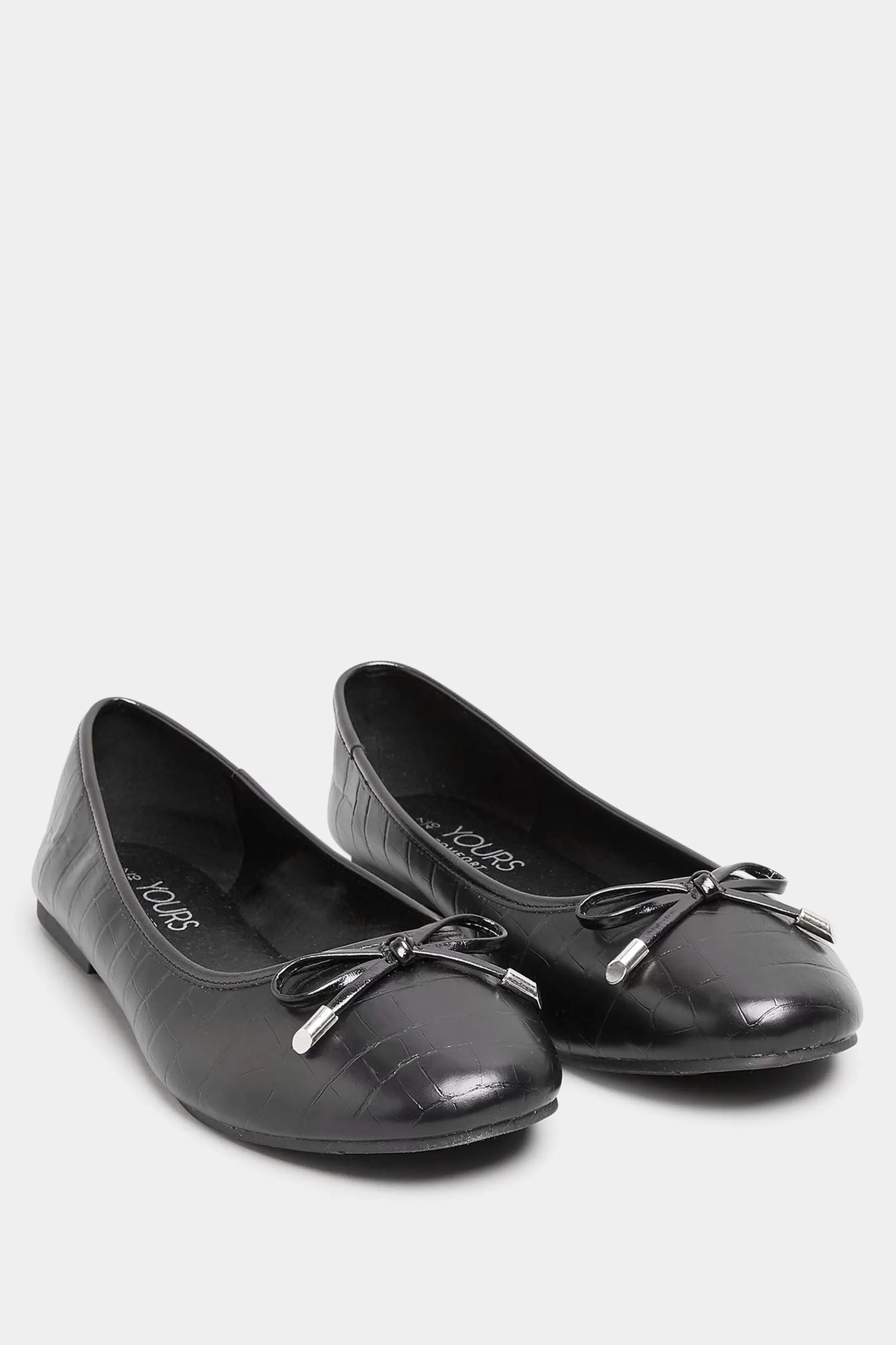 Women M&Co Flat Shoes>Yours Yours Black Croc Print Ballet Pumps In Wide E Fit & Extra Wide Eee Fit