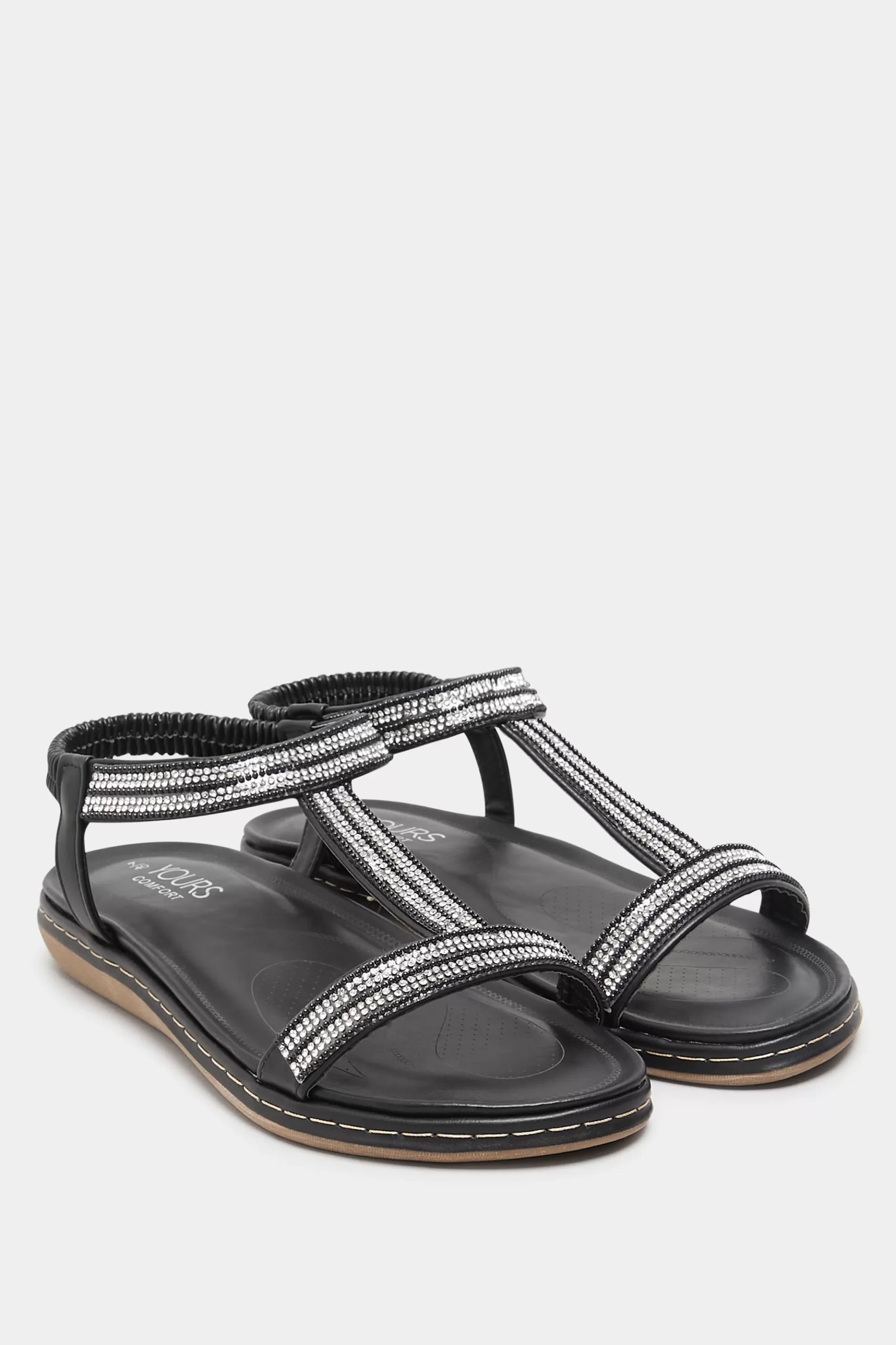 Women M&Co Flat Shoes>Yours Yours Black Diamante Strap Sandals In Extra Wide Eee Fit