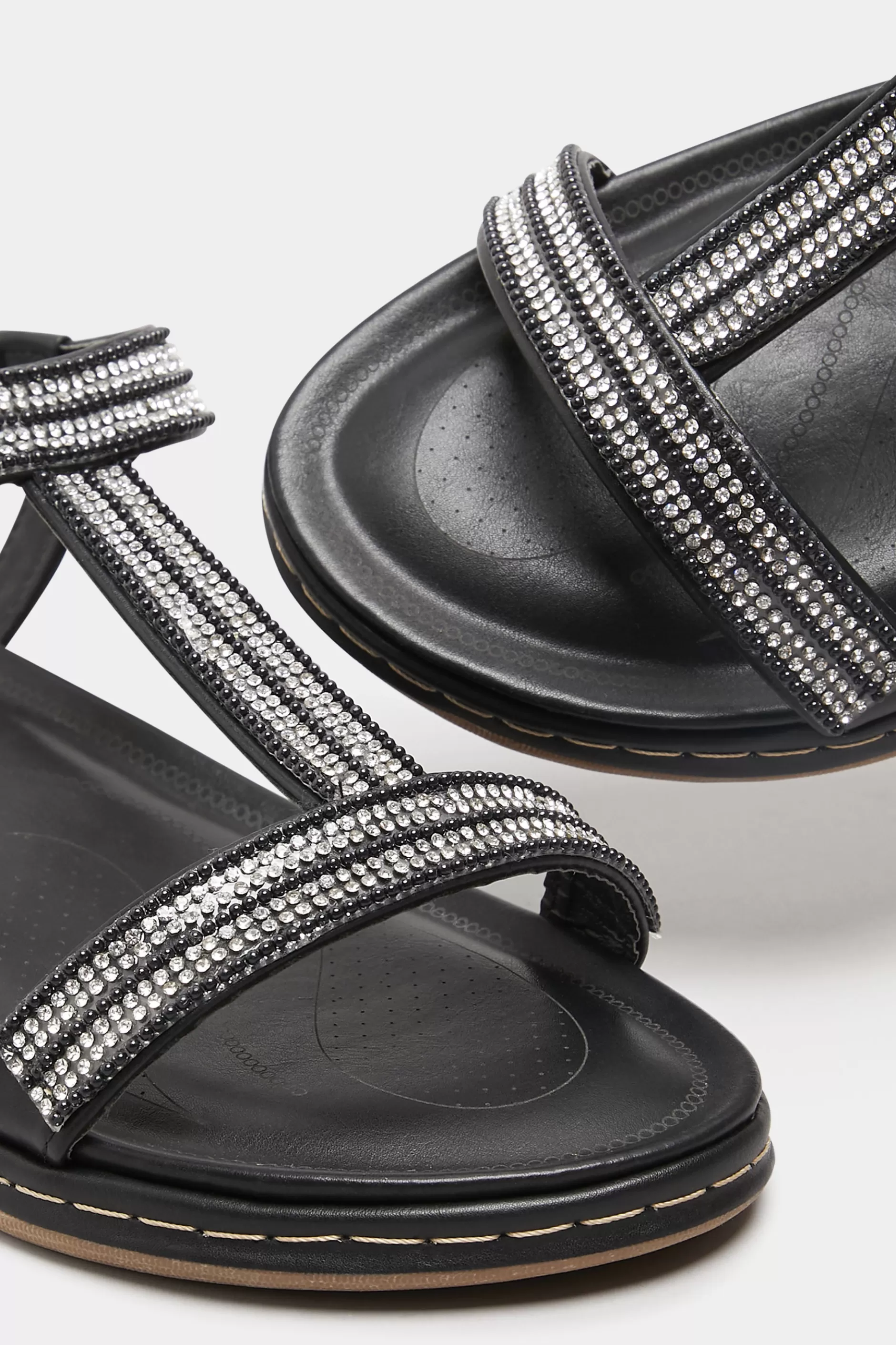 Women M&Co Flat Shoes>Yours Yours Black Diamante Strap Sandals In Extra Wide Eee Fit