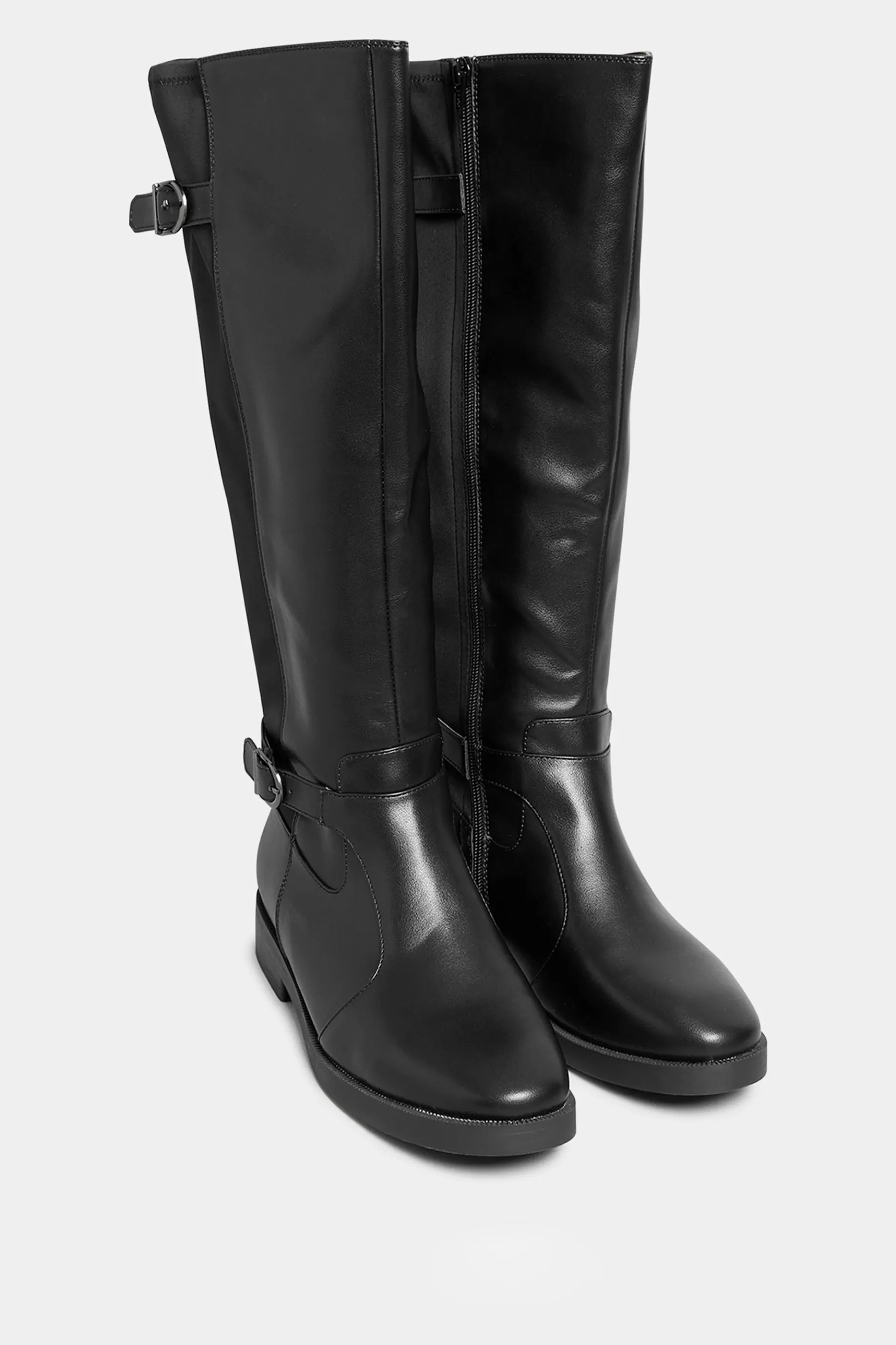 Women M&Co Flat Shoes>Yours Yours Black Double Strap Knee High Boots In Wide E Fit & Extra Wide Eee Fit