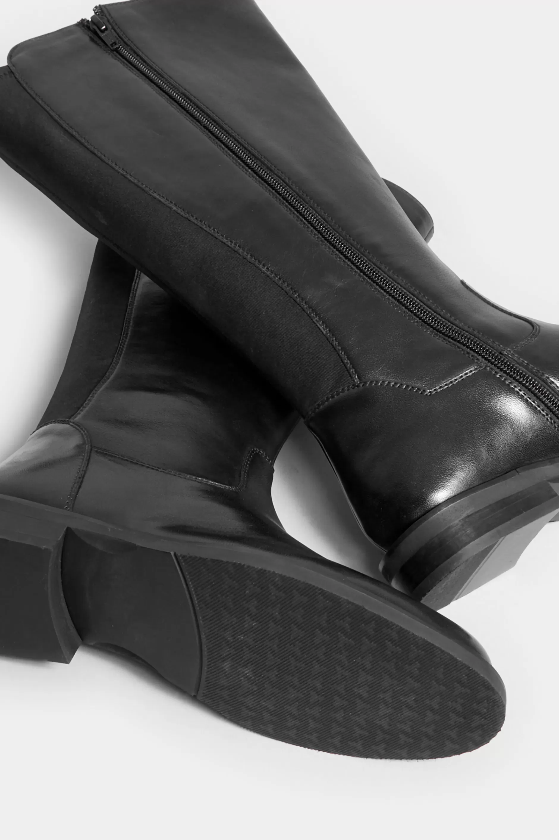 Women M&Co Boots>Yours Yours Black Elasticated Knee High Leather Boots In Wide E Fit & Extra Wide Eee Fit