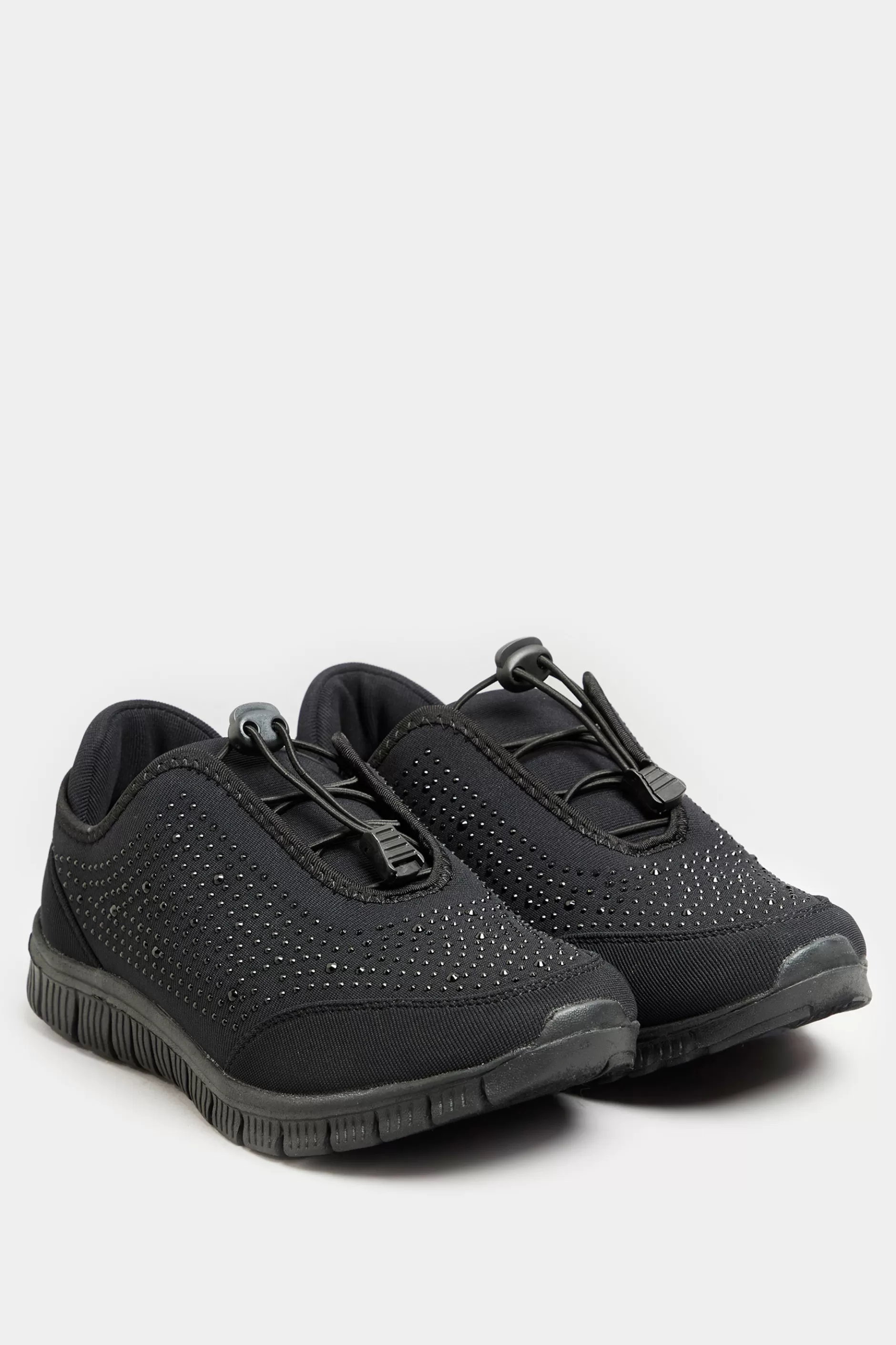 Women M&Co Flat Shoes>Yours Yours Black Embellished Drawcord Trainers In Wide E Fit & Extra Wide Eee Fit