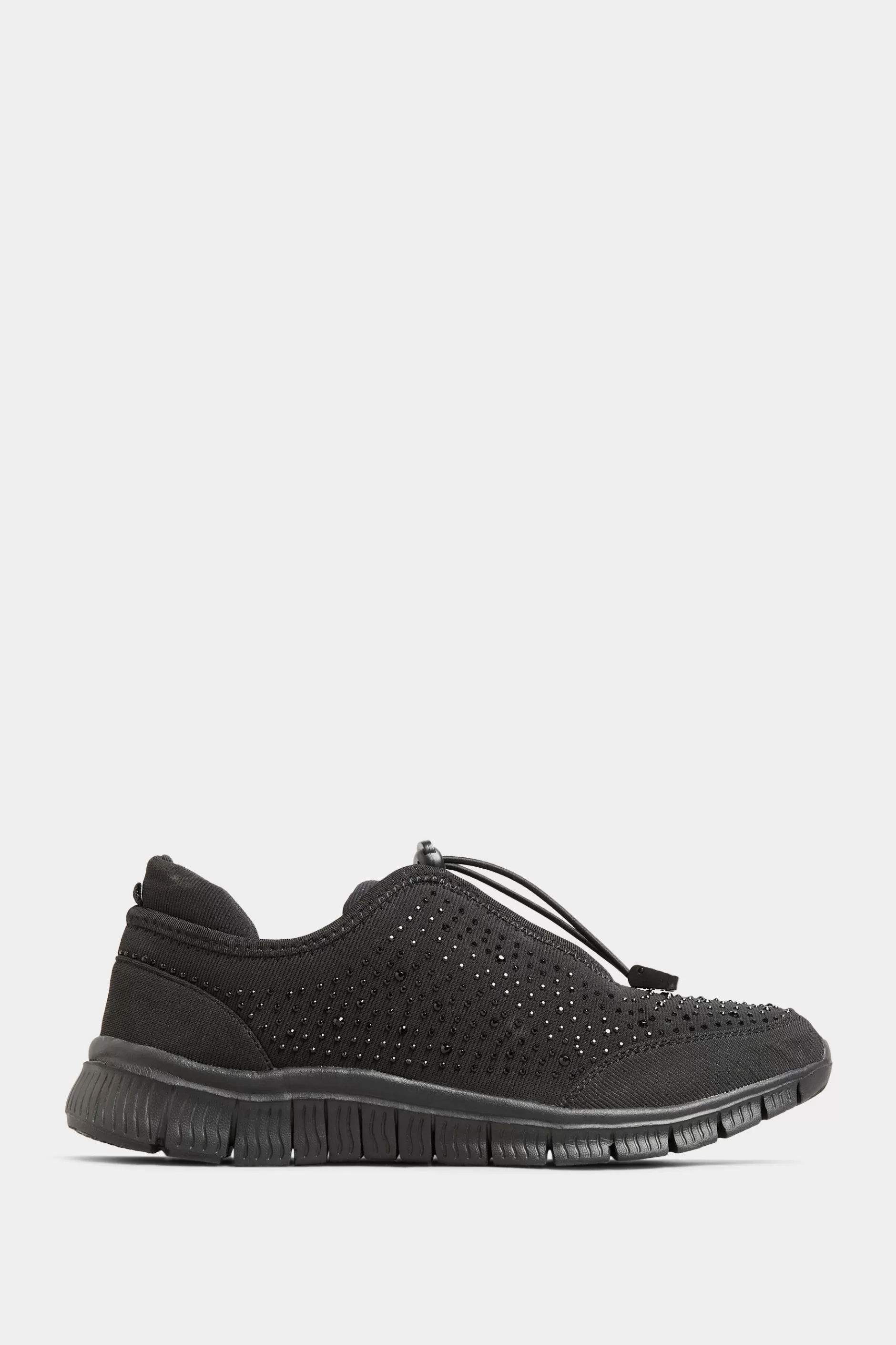 Women M&Co Flat Shoes>Yours Yours Black Embellished Drawcord Trainers In Wide E Fit & Extra Wide Eee Fit