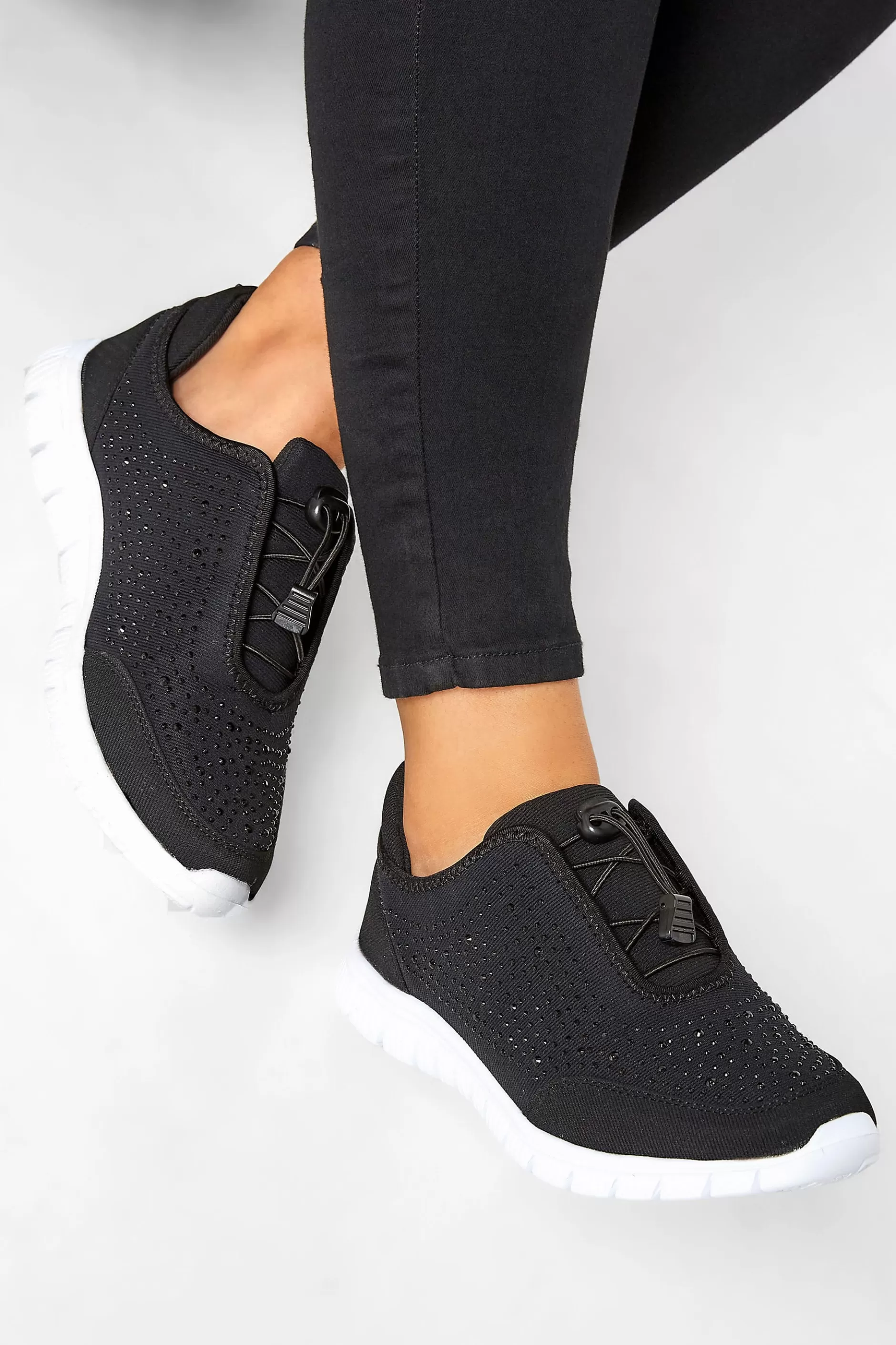 Women M&Co Flat Shoes>Yours Yours Black Embellished Trainers In Wide E Fit & Extra Wide Eee Fit