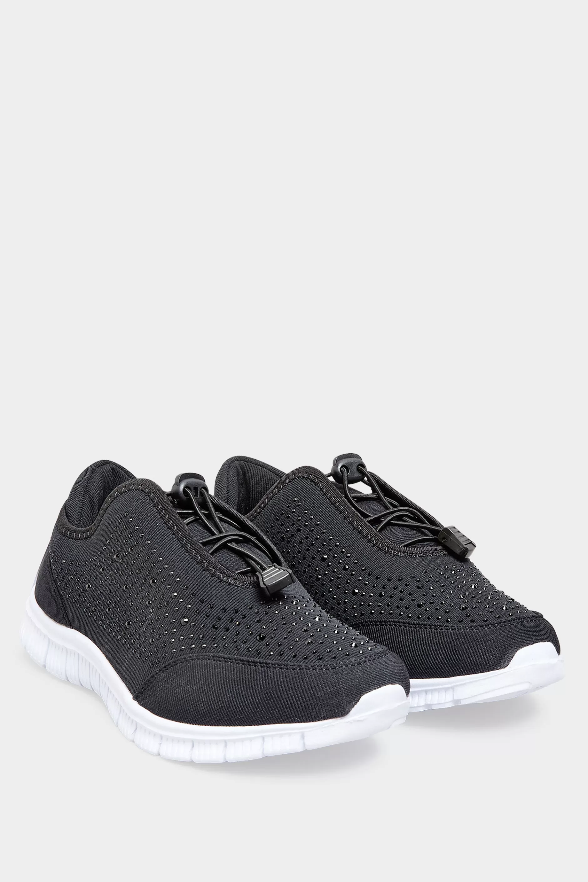 Women M&Co Flat Shoes>Yours Yours Black Embellished Trainers In Wide E Fit & Extra Wide Eee Fit